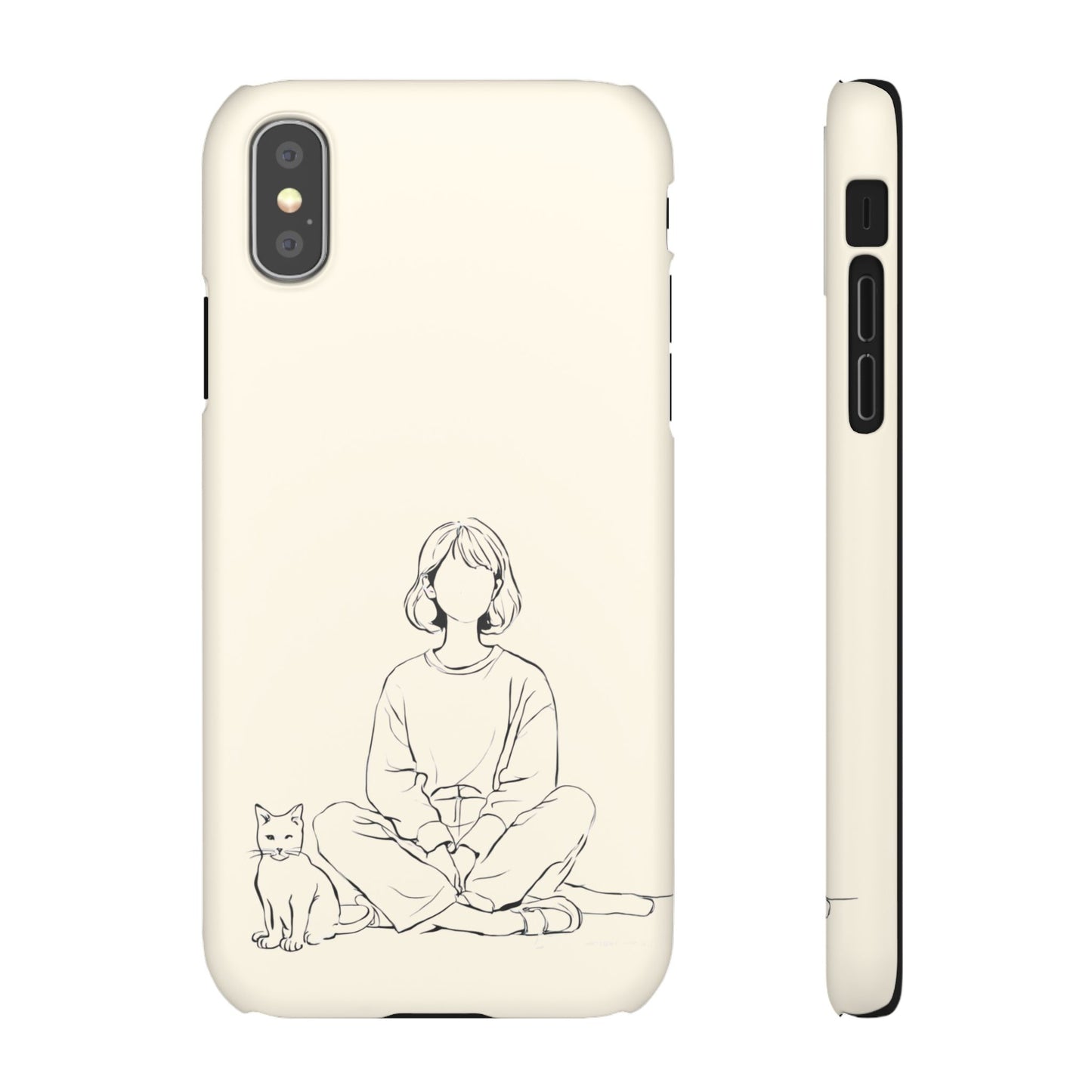 Girl and Cat Line Art Phone Case, Minimalist and Cozy Design, For iPhone 16 15 Pro 14 12 XR 7 8 Samsung