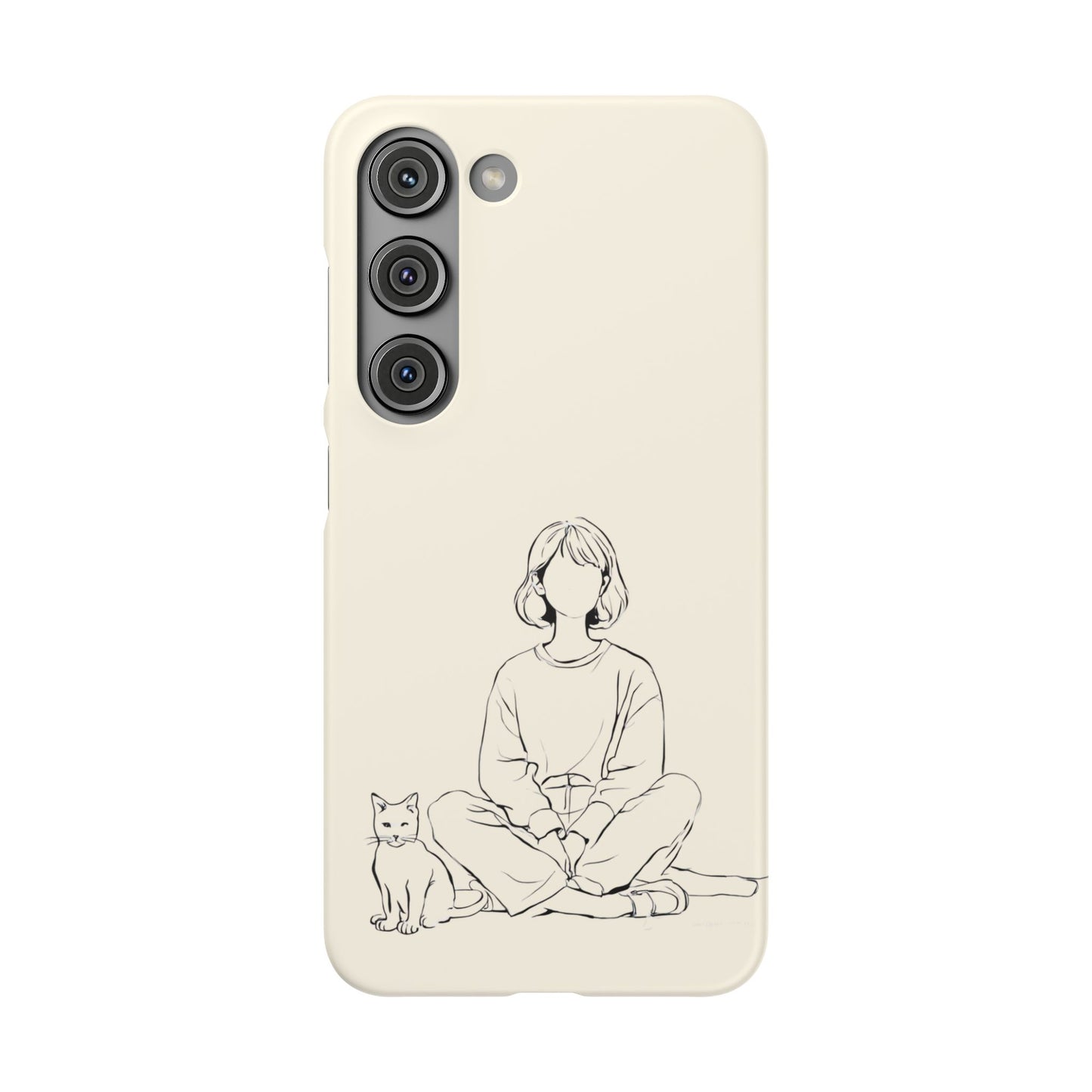 Girl and Cat Line Art Phone Case, Minimalist and Cozy Design, For iPhone 16 15 Pro 14 12 XR 7 8 Samsung