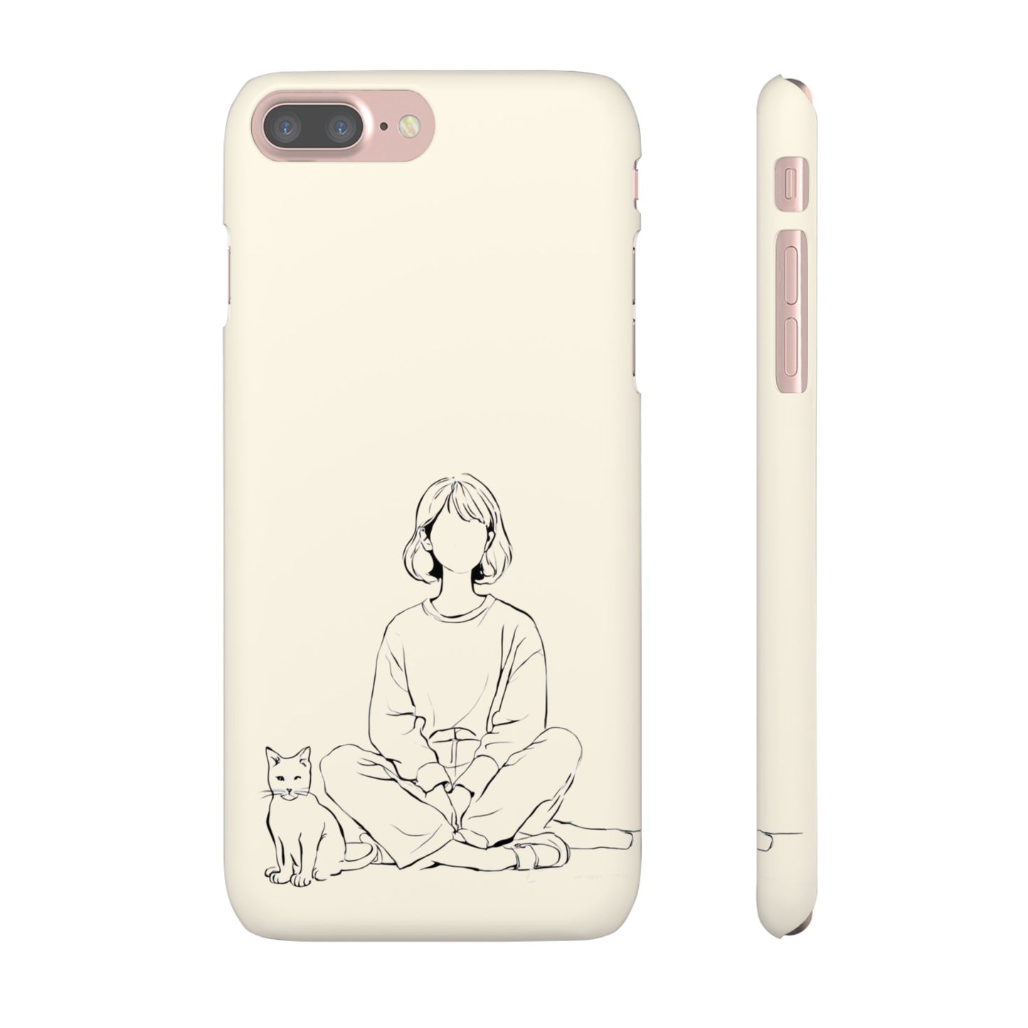 Girl and Cat Line Art Phone Case, Minimalist and Cozy Design, For iPhone 16 15 Pro 14 12 XR 7 8 Samsung