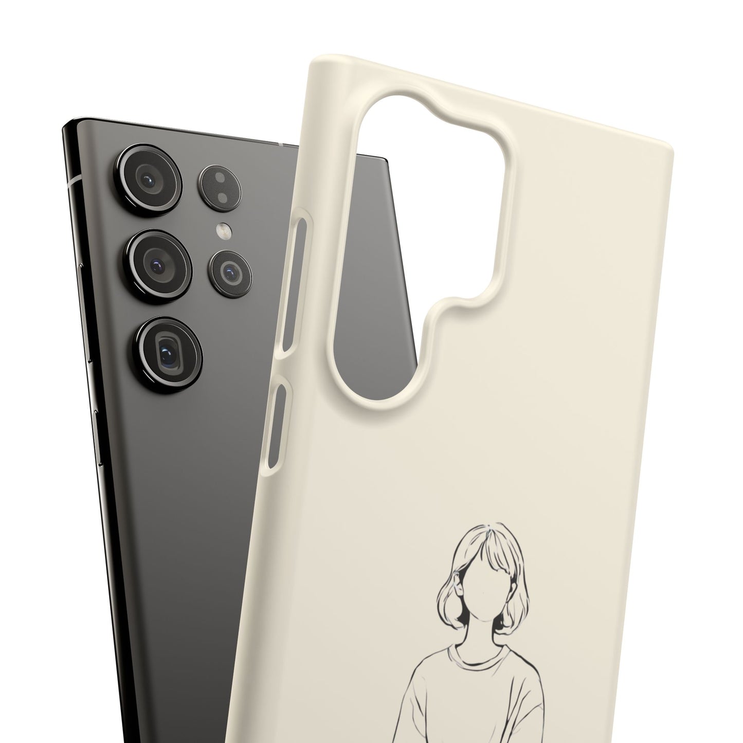 Girl and Cat Line Art Phone Case, Minimalist and Cozy Design, For iPhone 16 15 Pro 14 12 XR 7 8 Samsung