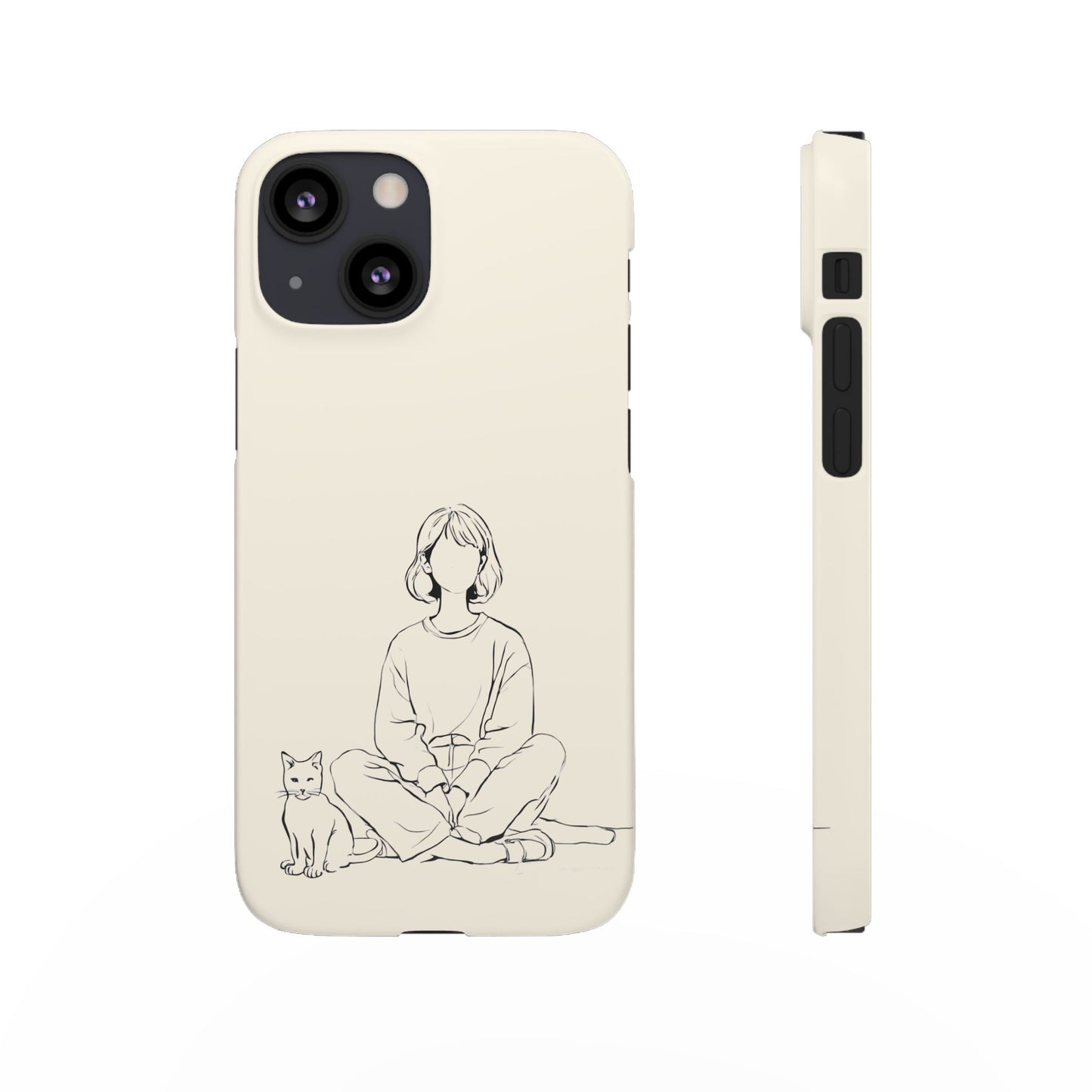 Girl and Cat Line Art Phone Case, Minimalist and Cozy Design, For iPhone 16 15 Pro 14 12 XR 7 8 Samsung