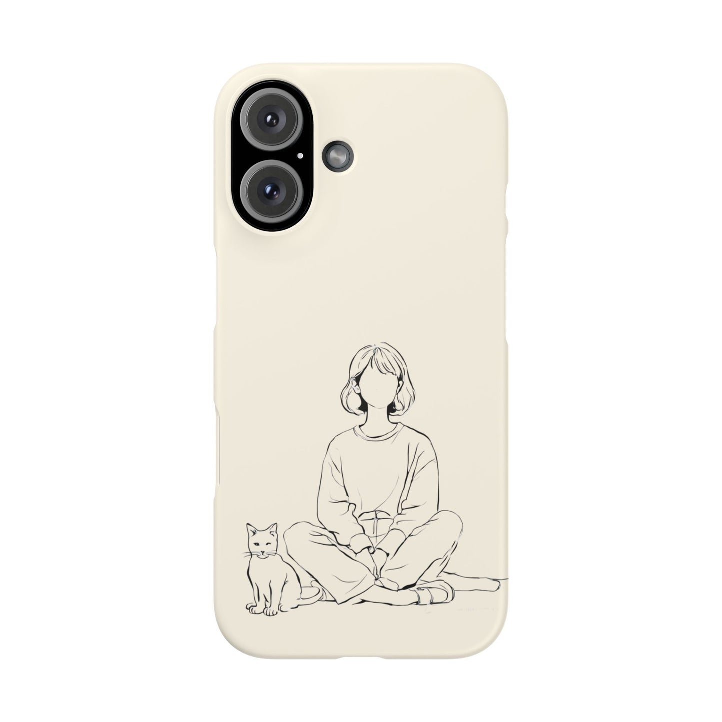 Girl and Cat Line Art Phone Case, Minimalist and Cozy Design, For iPhone 16 15 Pro 14 12 XR 7 8 Samsung