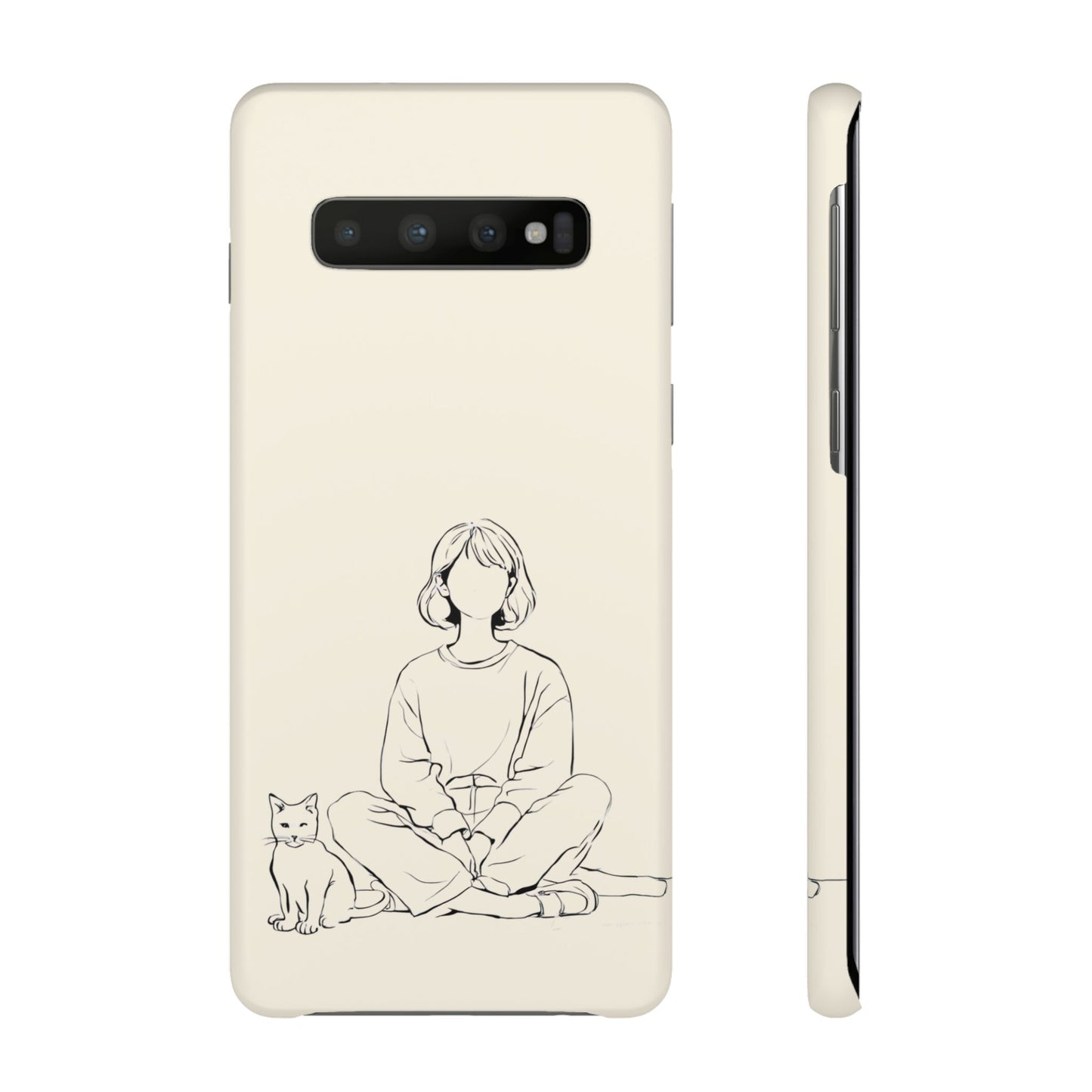 Girl and Cat Line Art Phone Case, Minimalist and Cozy Design, For iPhone 16 15 Pro 14 12 XR 7 8 Samsung