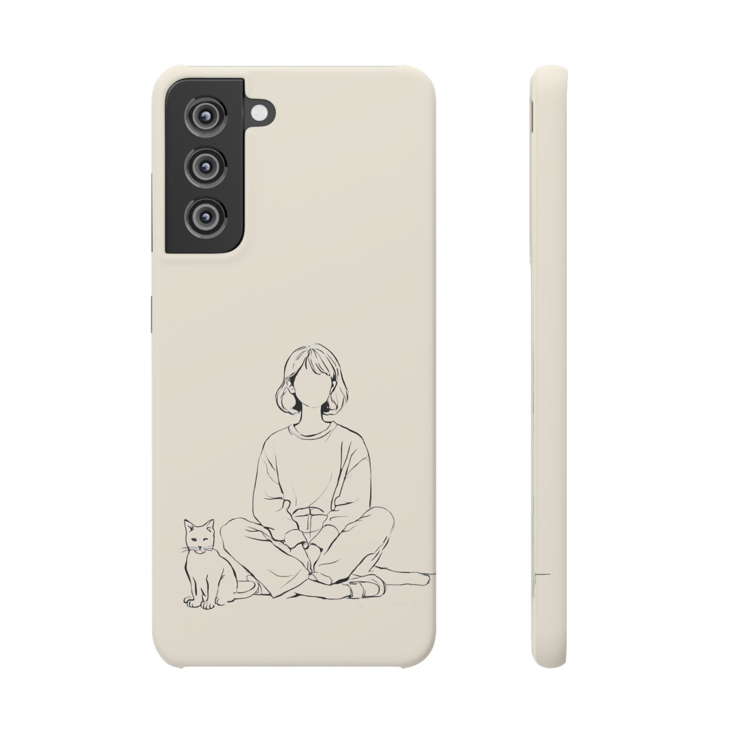 Girl and Cat Line Art Phone Case, Minimalist and Cozy Design, For iPhone 16 15 Pro 14 12 XR 7 8 Samsung