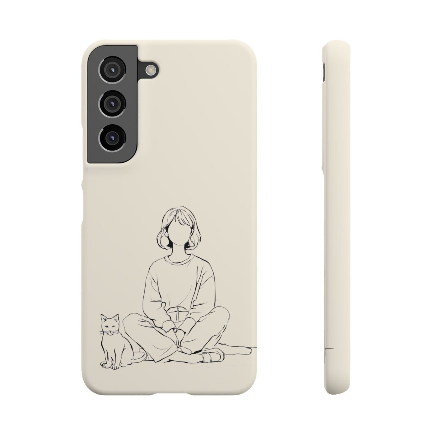 Girl and Cat Line Art Phone Case, Minimalist and Cozy Design, For iPhone 16 15 Pro 14 12 XR 7 8 Samsung