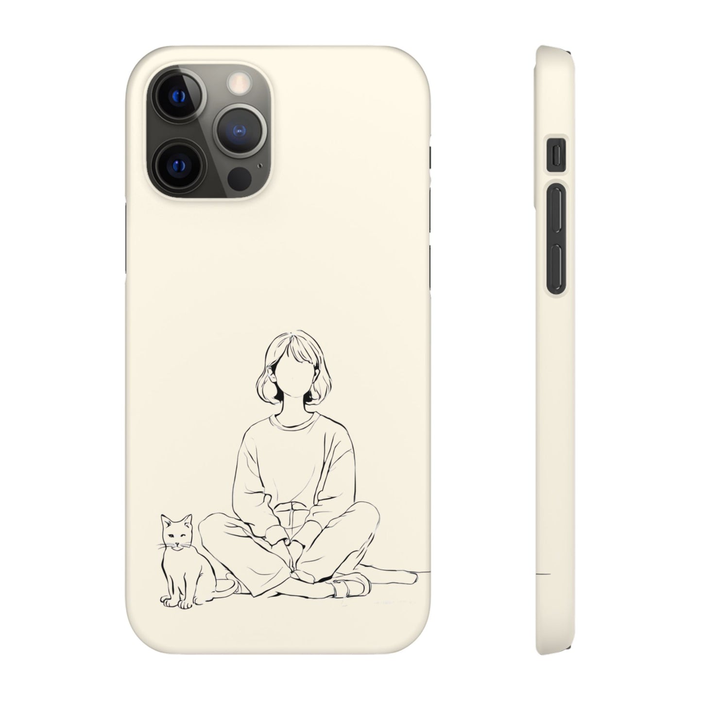 Girl and Cat Line Art Phone Case, Minimalist and Cozy Design, For iPhone 16 15 Pro 14 12 XR 7 8 Samsung