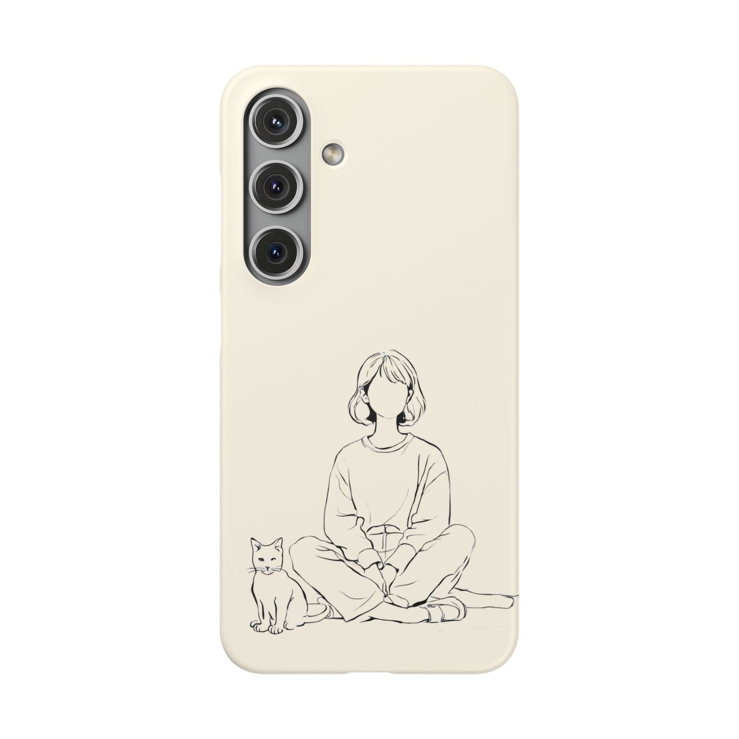 Girl and Cat Line Art Phone Case, Minimalist and Cozy Design, For iPhone 16 15 Pro 14 12 XR 7 8 Samsung