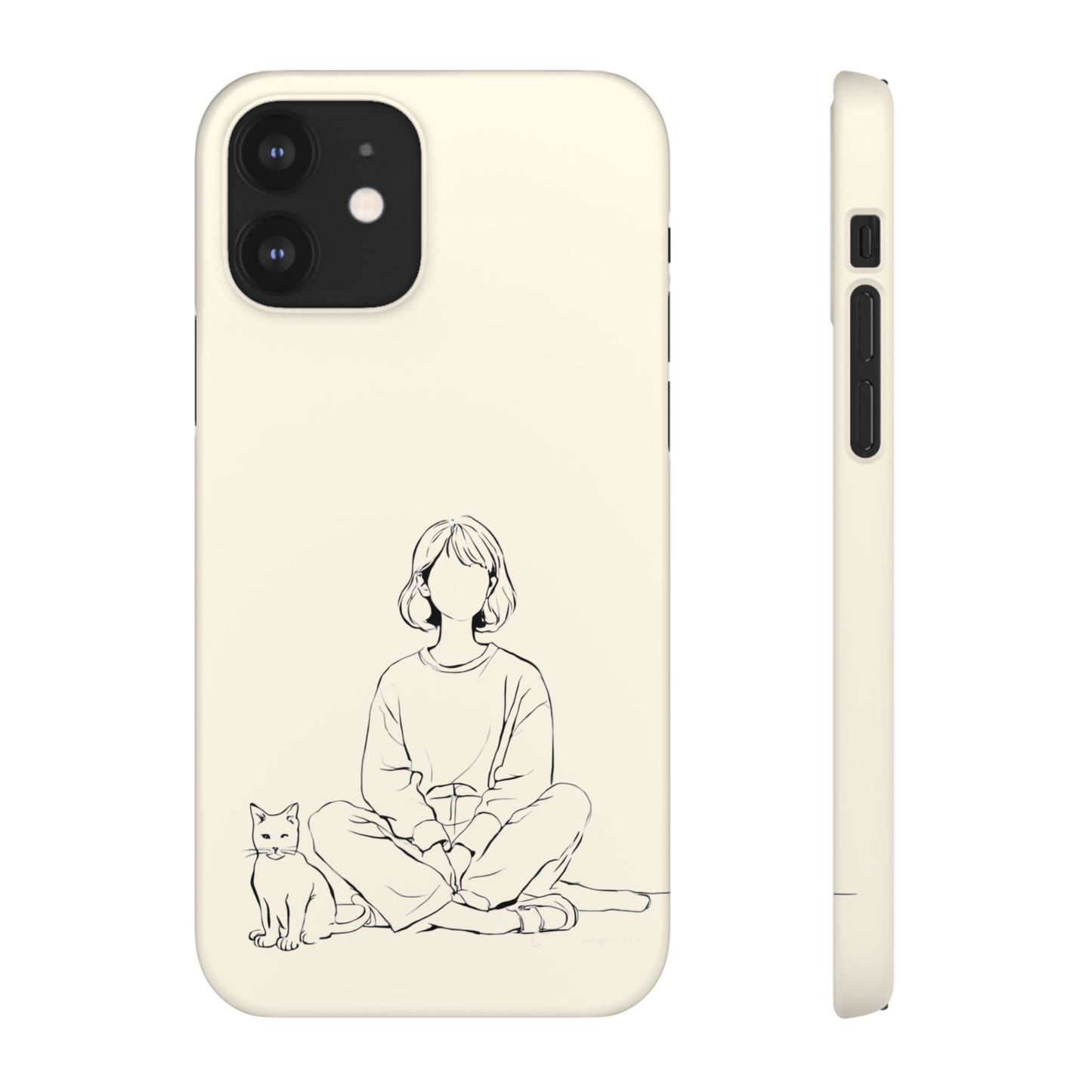 Girl and Cat Line Art Phone Case, Minimalist and Cozy Design, For iPhone 16 15 Pro 14 12 XR 7 8 Samsung