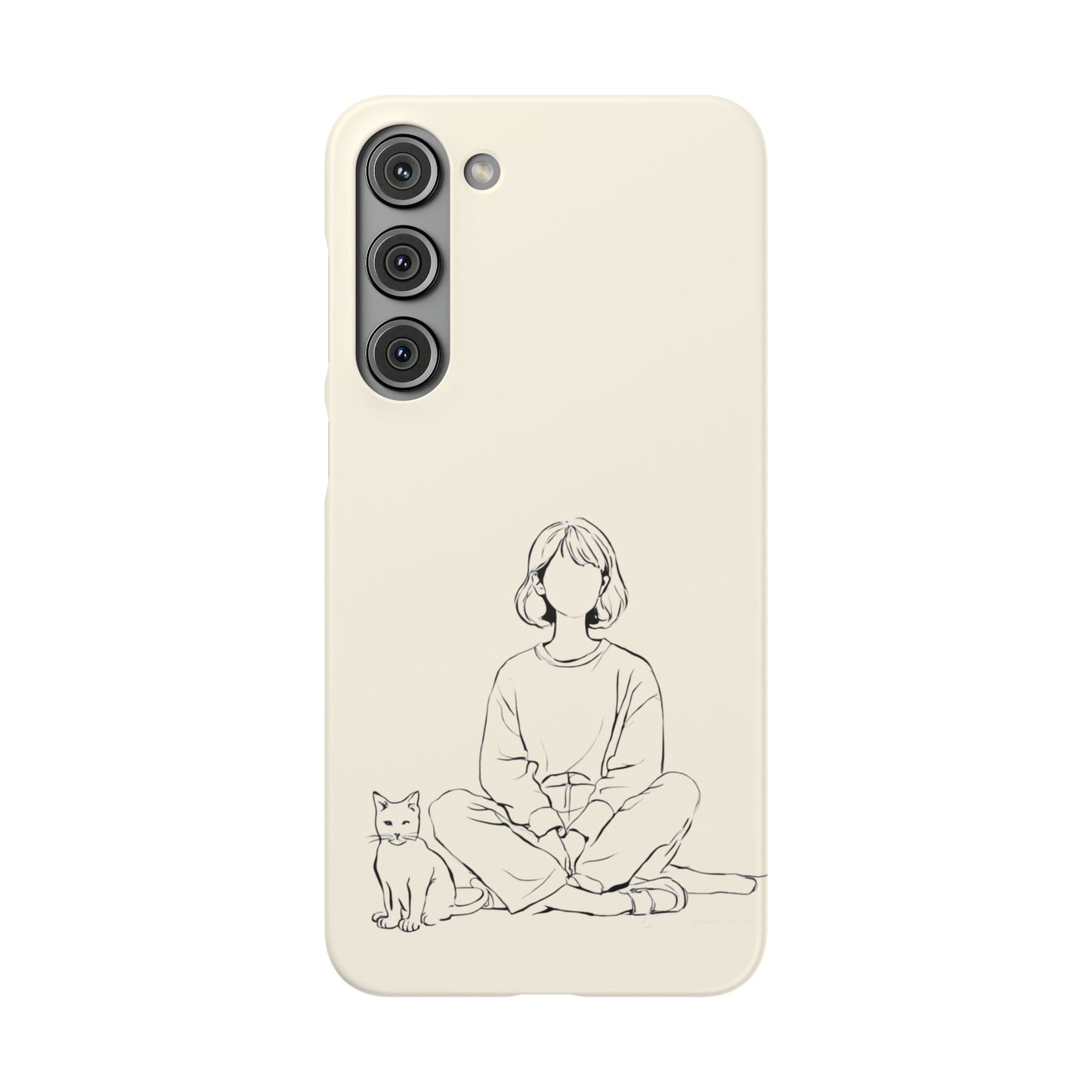 Girl and Cat Line Art Phone Case, Minimalist and Cozy Design, For iPhone 16 15 Pro 14 12 XR 7 8 Samsung