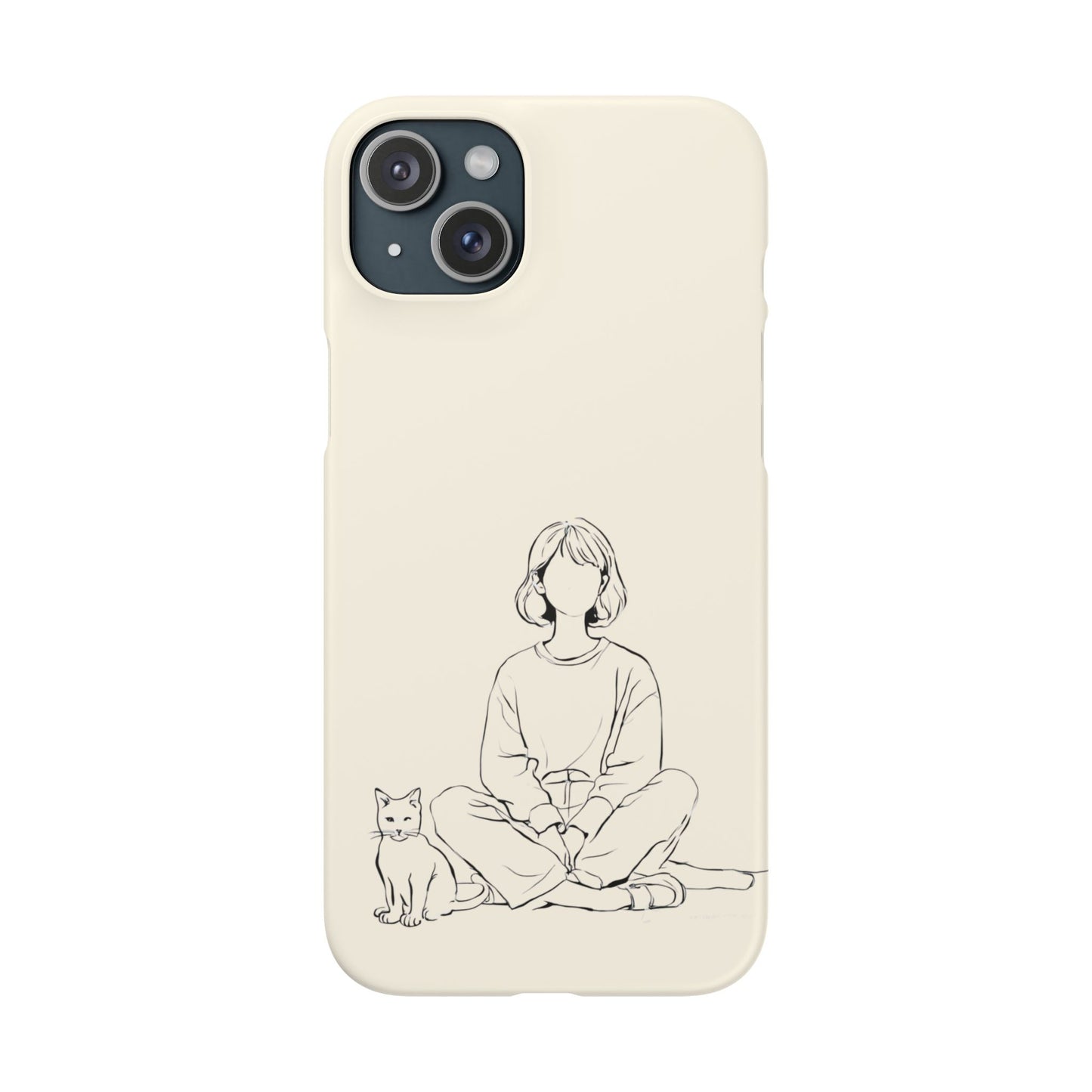 Girl and Cat Line Art Phone Case, Minimalist and Cozy Design, For iPhone 16 15 Pro 14 12 XR 7 8 Samsung