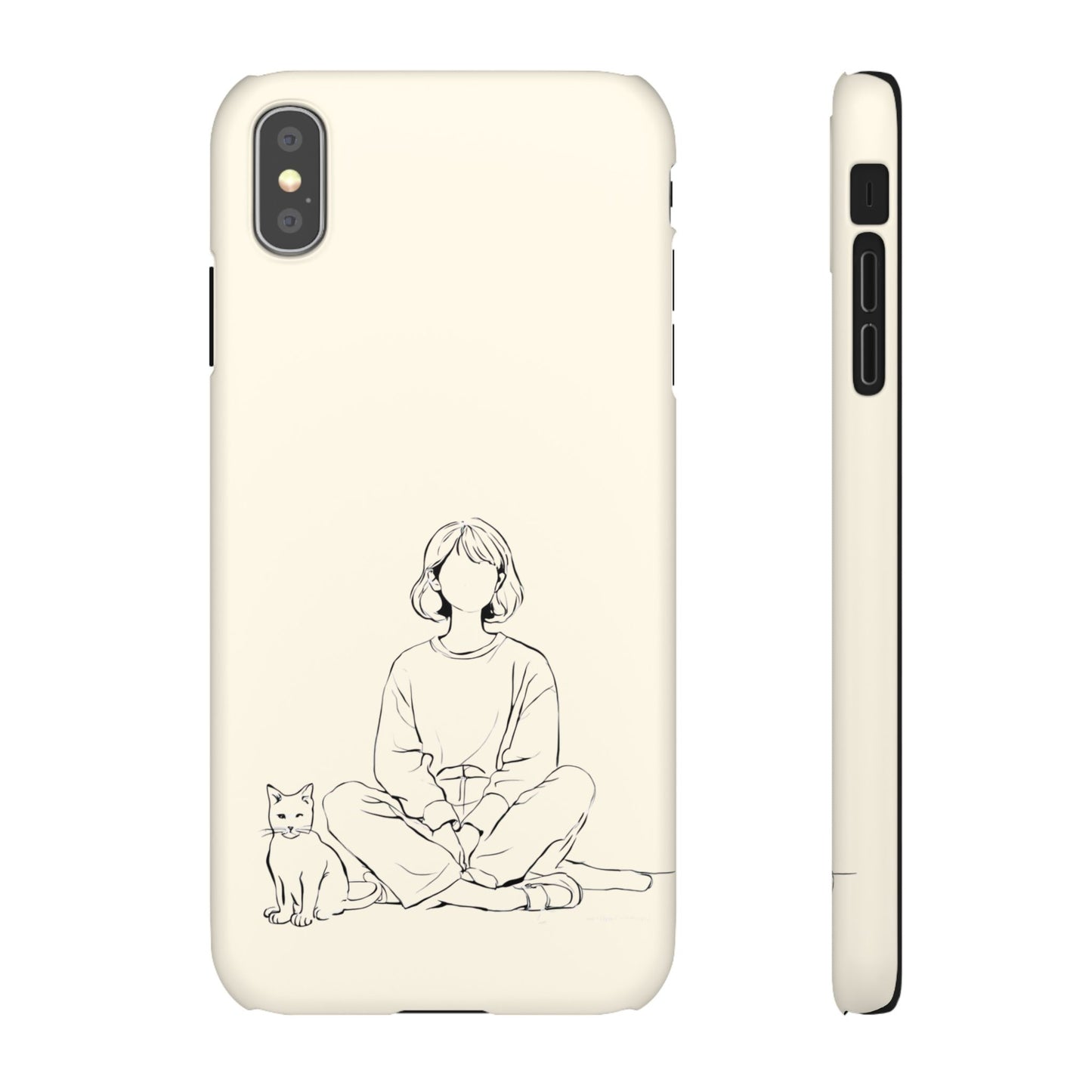 Girl and Cat Line Art Phone Case, Minimalist and Cozy Design, For iPhone 16 15 Pro 14 12 XR 7 8 Samsung