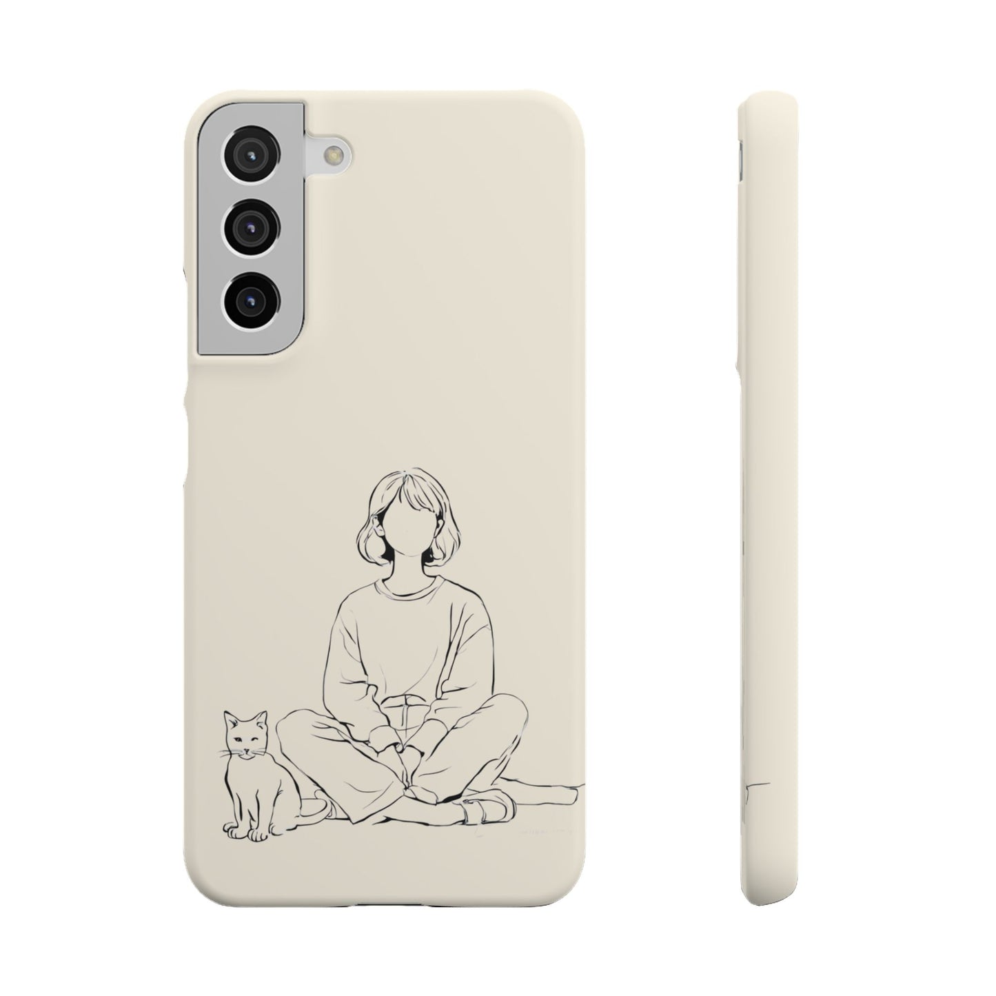 Girl and Cat Line Art Phone Case, Minimalist and Cozy Design, For iPhone 16 15 Pro 14 12 XR 7 8 Samsung