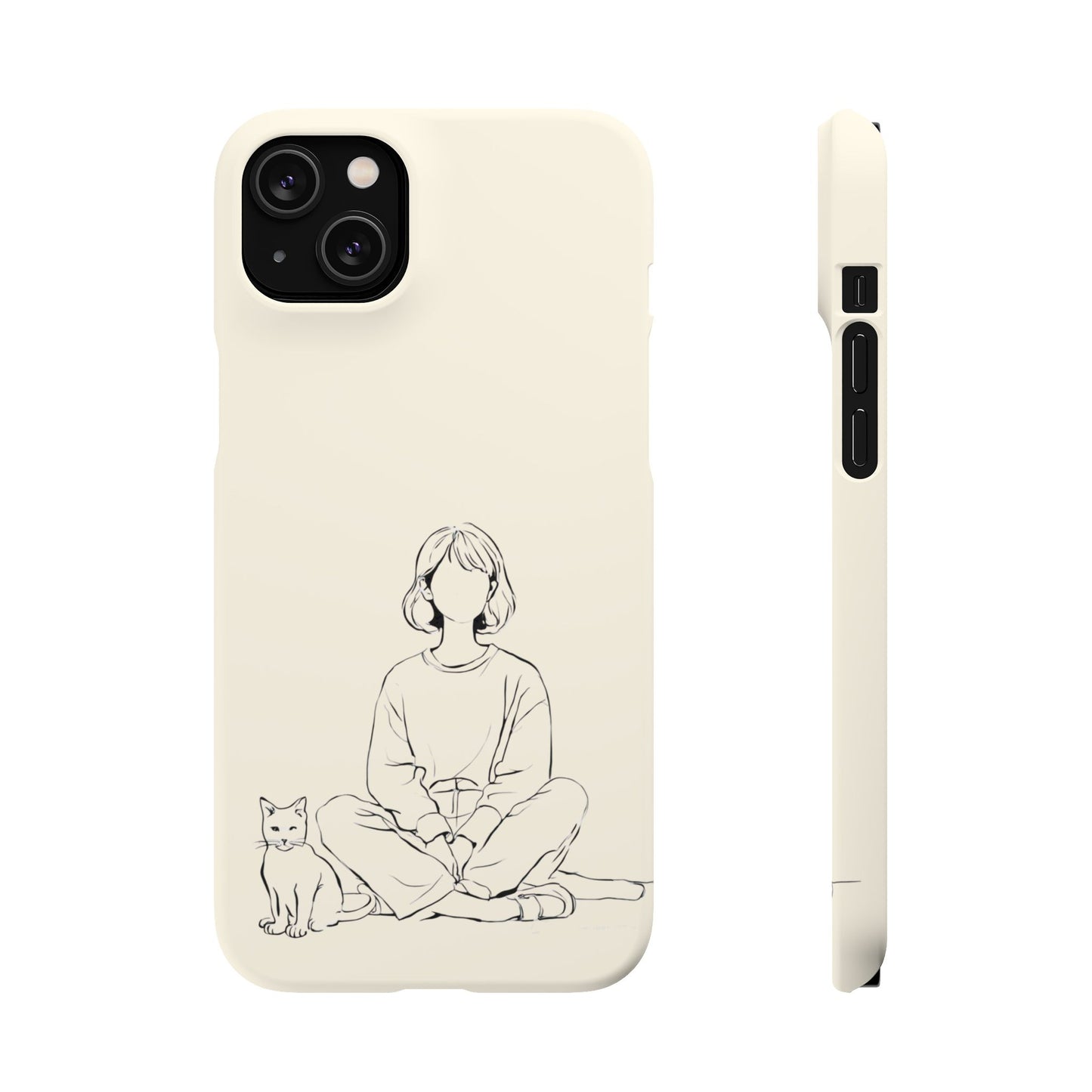 Girl and Cat Line Art Phone Case, Minimalist and Cozy Design, For iPhone 16 15 Pro 14 12 XR 7 8 Samsung