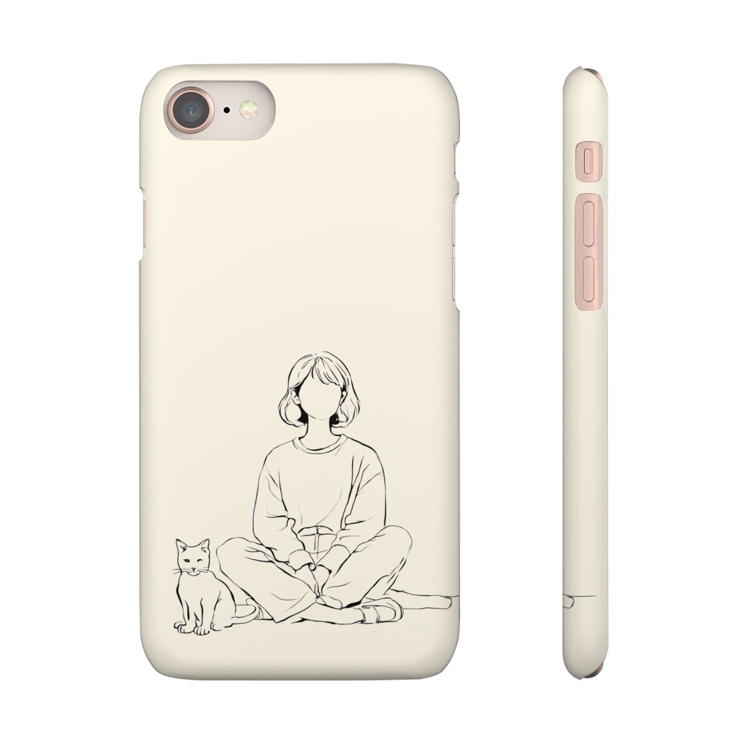 Girl and Cat Line Art Phone Case, Minimalist and Cozy Design, For iPhone 16 15 Pro 14 12 XR 7 8 Samsung