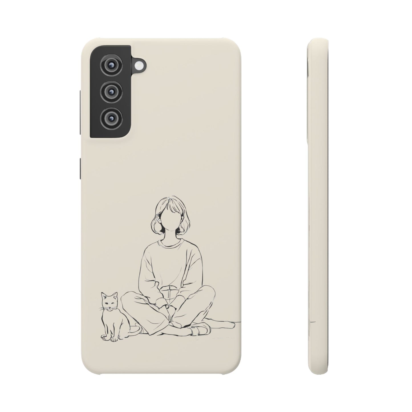 Girl and Cat Line Art Phone Case, Minimalist and Cozy Design, For iPhone 16 15 Pro 14 12 XR 7 8 Samsung