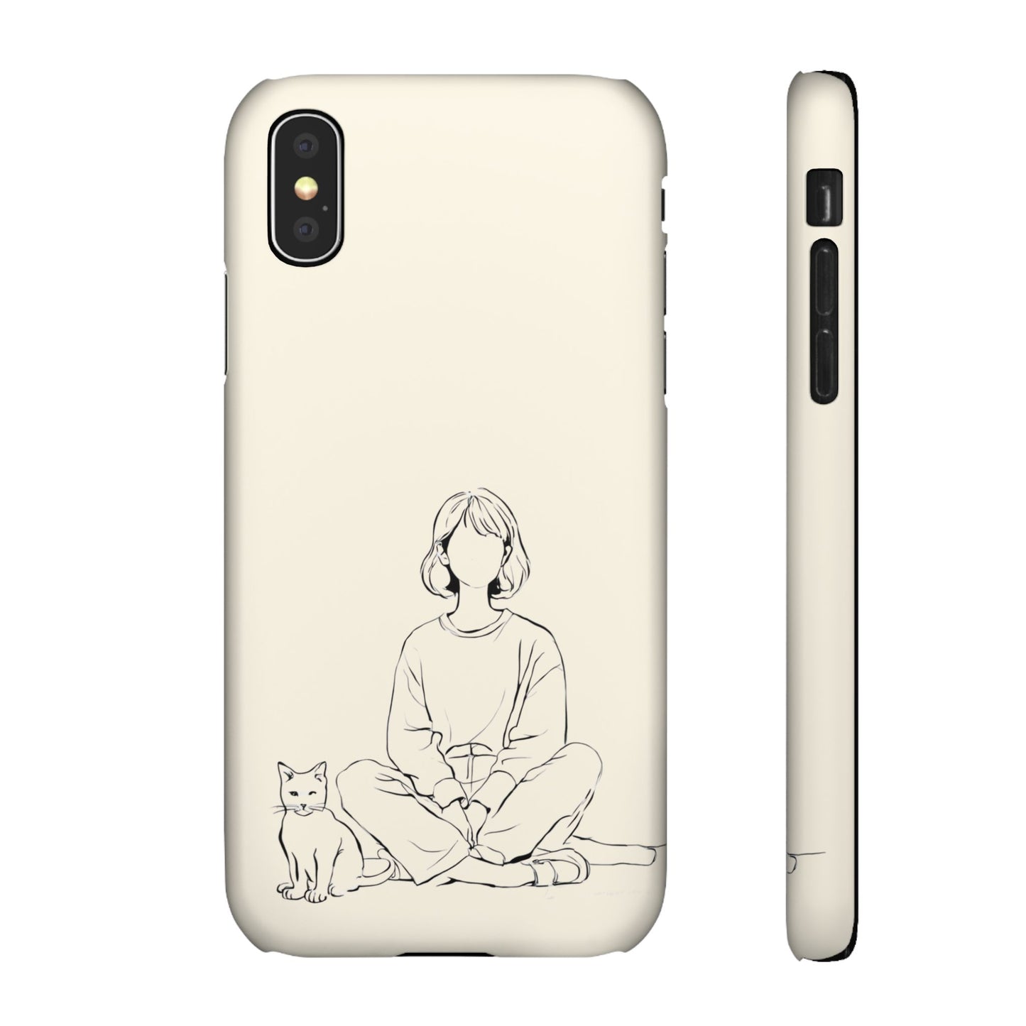 Girl and Cat Line Art Phone Case, Minimalist and Cozy Design, For iPhone 16 15 Pro 14 12 XR 7 8 Samsung