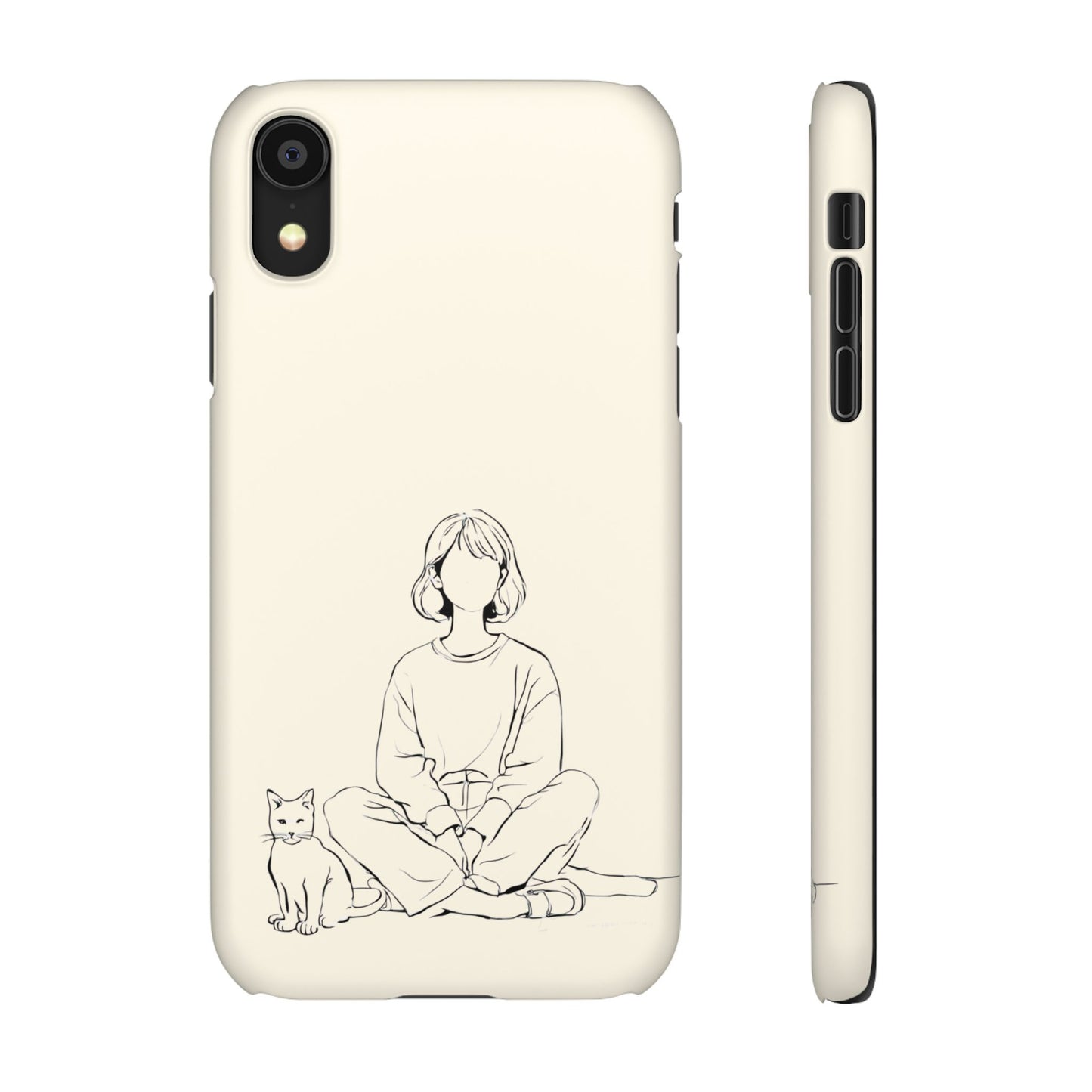 Girl and Cat Line Art Phone Case, Minimalist and Cozy Design, For iPhone 16 15 Pro 14 12 XR 7 8 Samsung