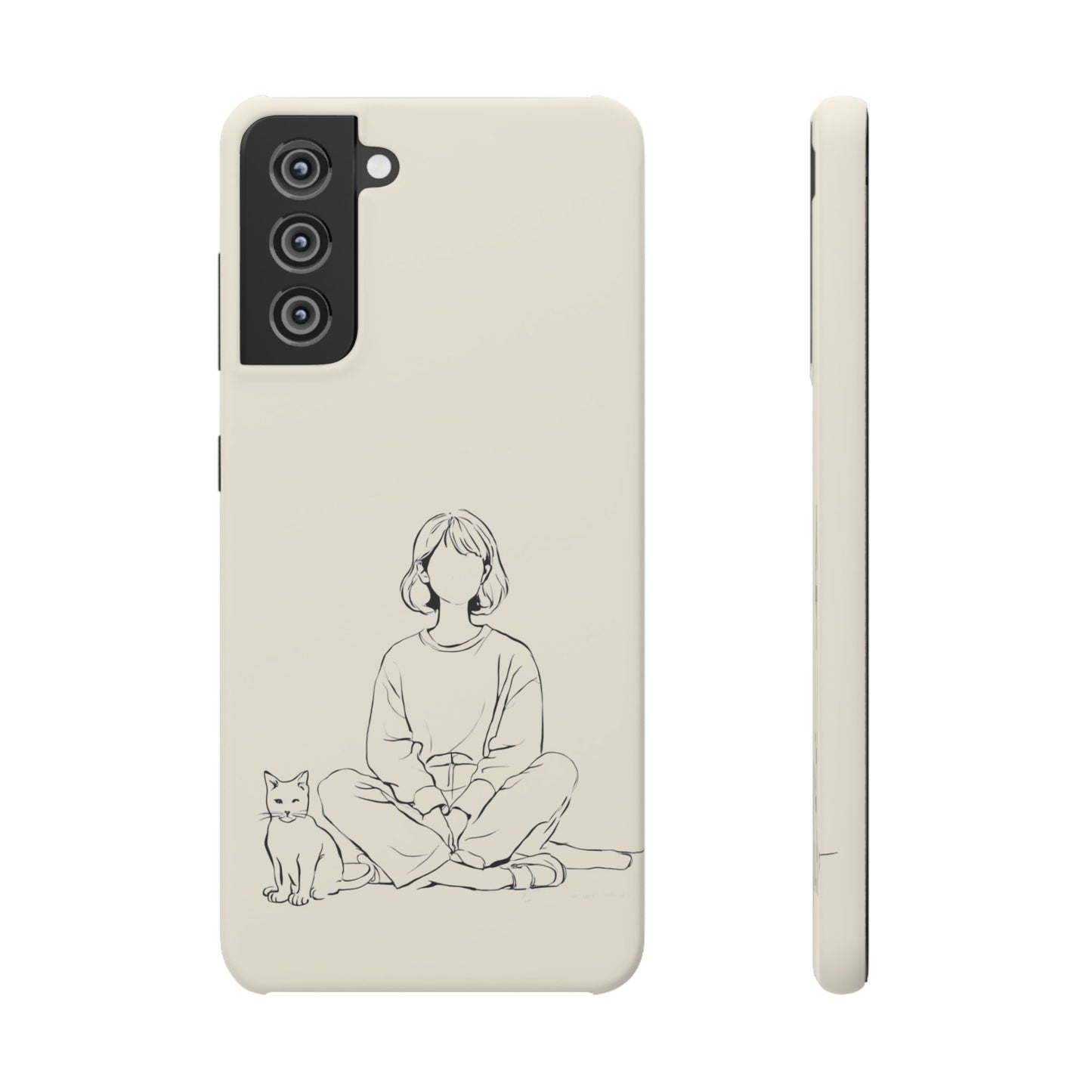 Girl and Cat Line Art Phone Case, Minimalist and Cozy Design, For iPhone 16 15 Pro 14 12 XR 7 8 Samsung