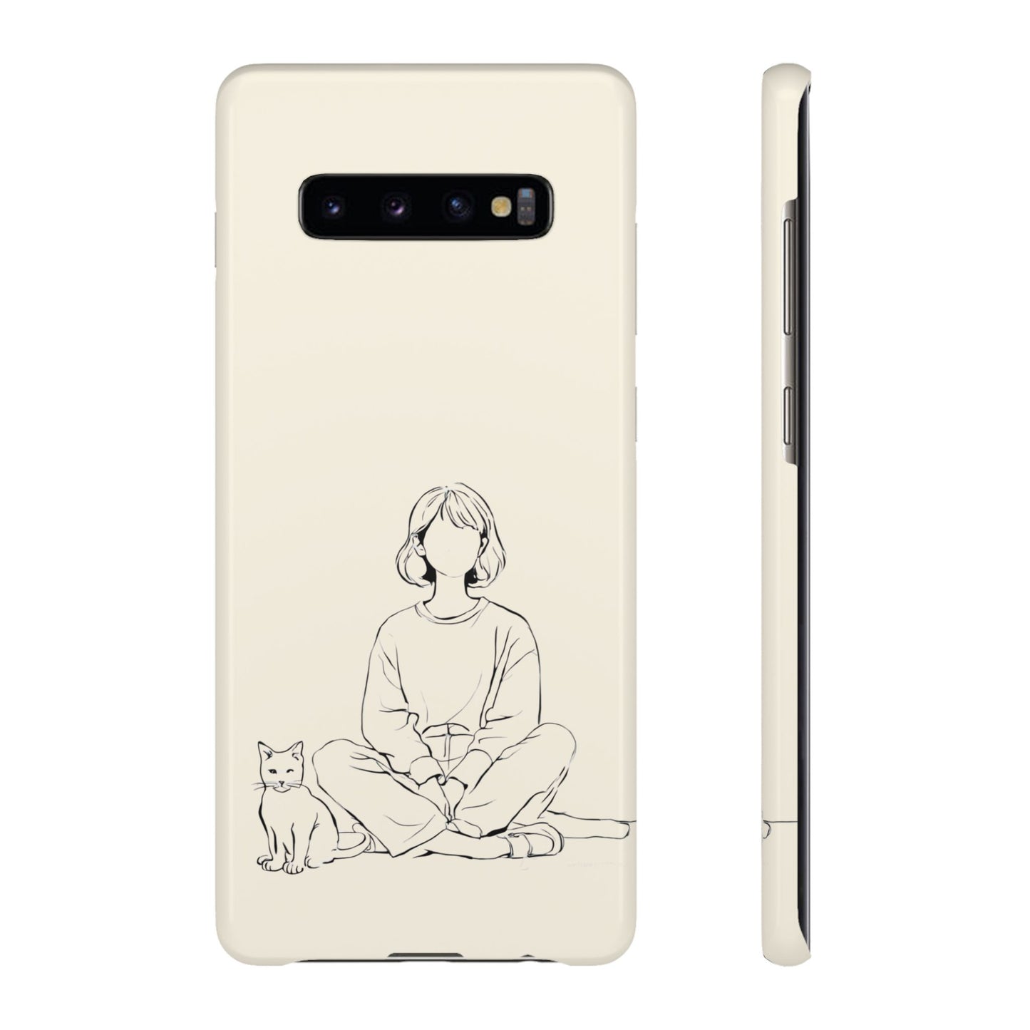 Girl and Cat Line Art Phone Case, Minimalist and Cozy Design, For iPhone 16 15 Pro 14 12 XR 7 8 Samsung