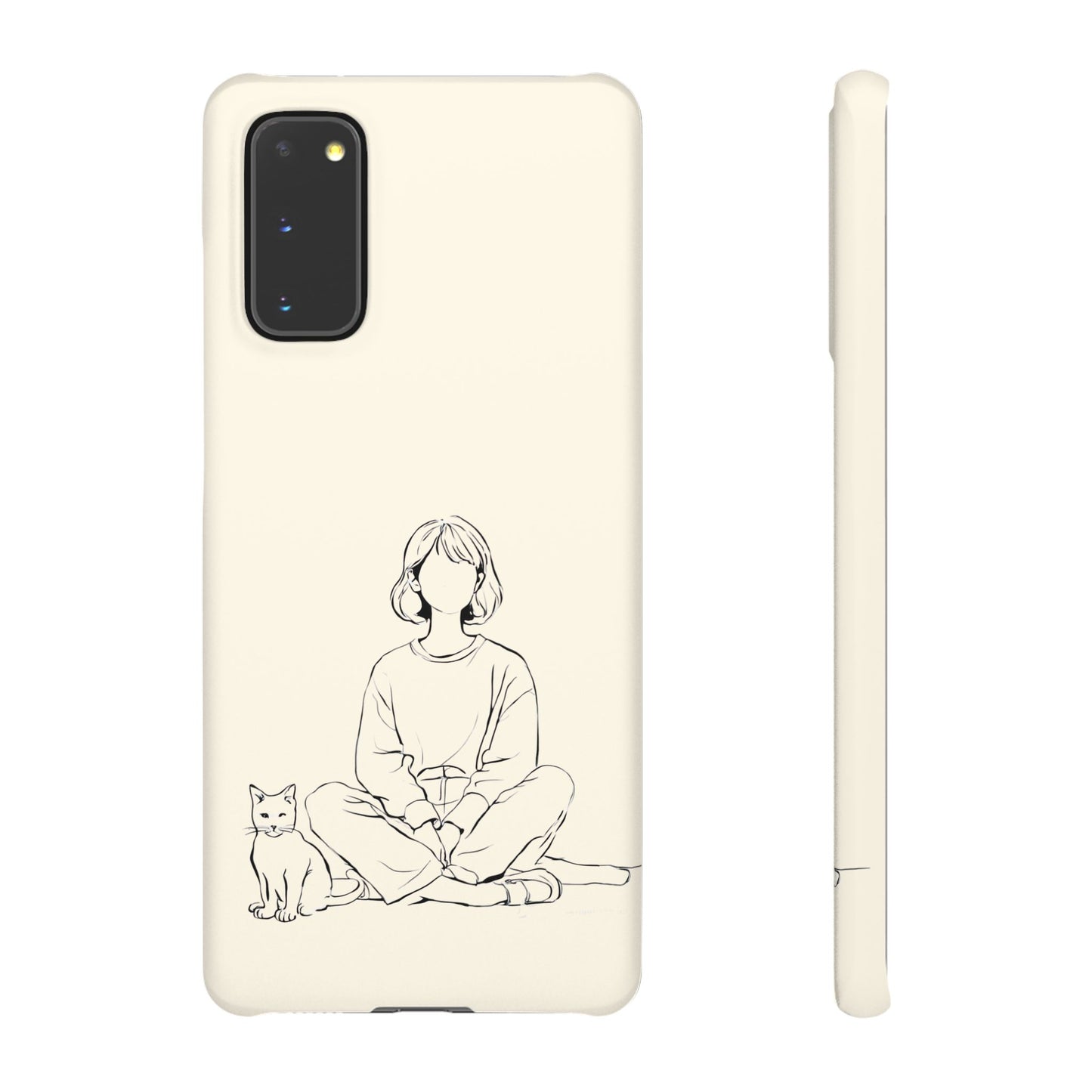 Girl and Cat Line Art Phone Case, Minimalist and Cozy Design, For iPhone 16 15 Pro 14 12 XR 7 8 Samsung