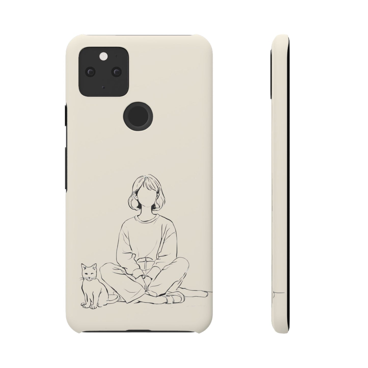 Girl and Cat Line Art Phone Case, Minimalist and Cozy Design, For iPhone 16 15 Pro 14 12 XR 7 8 Samsung