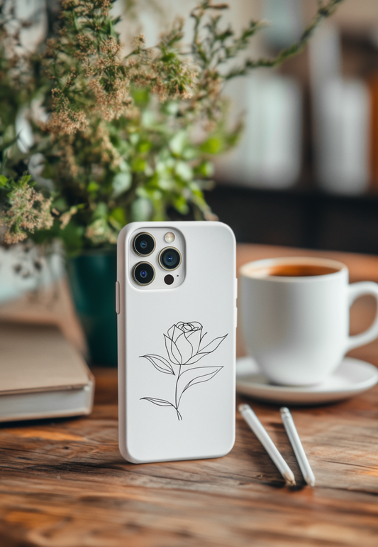 Minimalist Rose Line Art Phone Case, Aesthetic & Protective Floral Design For iPhone 16 15 Pro 14 12 11 XR 8 Samsung