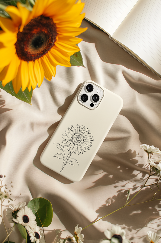 Sunflower Line Art Phone Case, Minimalist Floral Design For iPhone 16 15 Pro 14 12 XR 8 Samsung