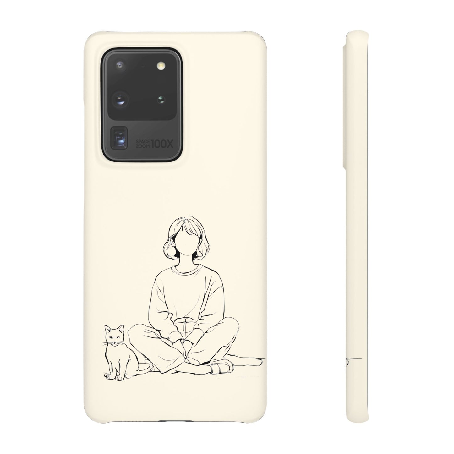 Girl and Cat Line Art Phone Case, Minimalist and Cozy Design, For iPhone 16 15 Pro 14 12 XR 7 8 Samsung