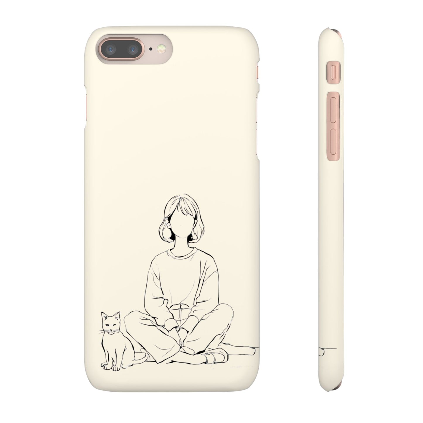 Girl and Cat Line Art Phone Case, Minimalist and Cozy Design, For iPhone 16 15 Pro 14 12 XR 7 8 Samsung