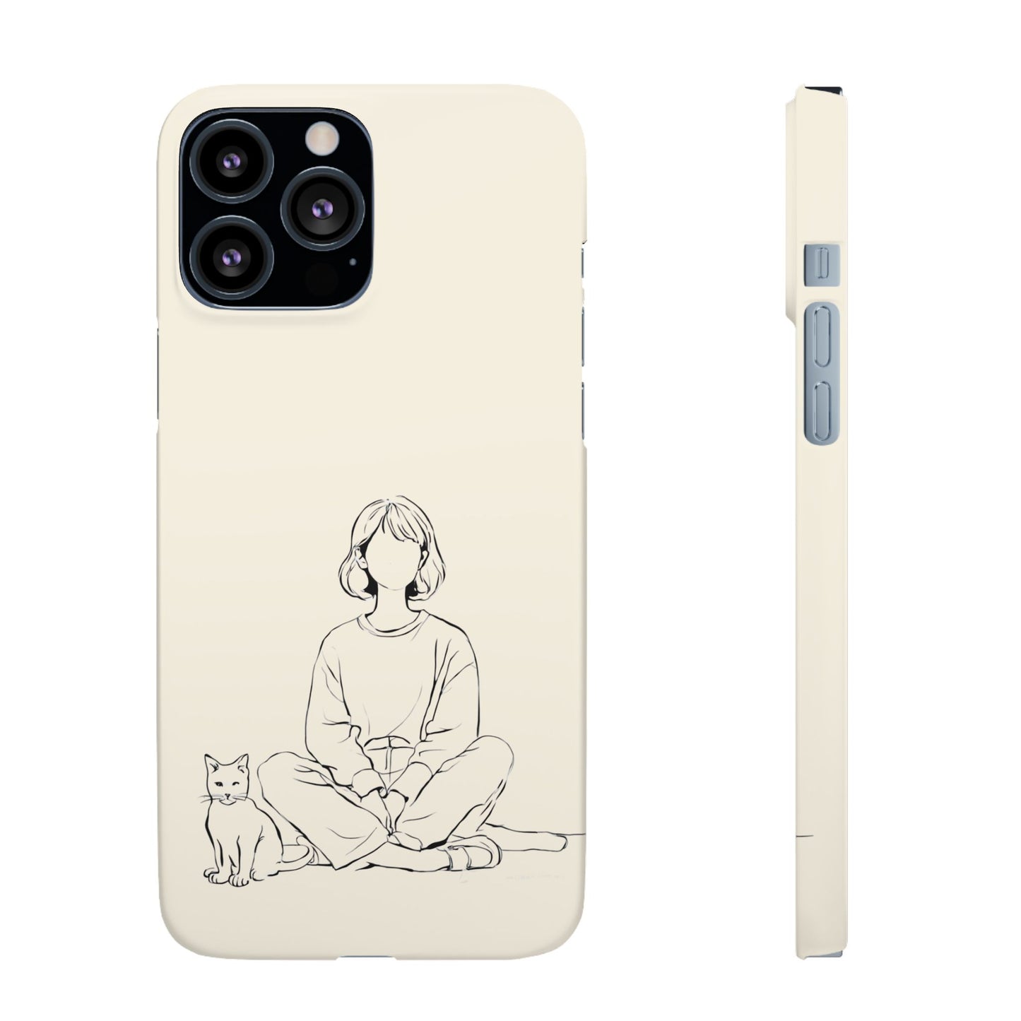 Girl and Cat Line Art Phone Case, Minimalist and Cozy Design, For iPhone 16 15 Pro 14 12 XR 7 8 Samsung