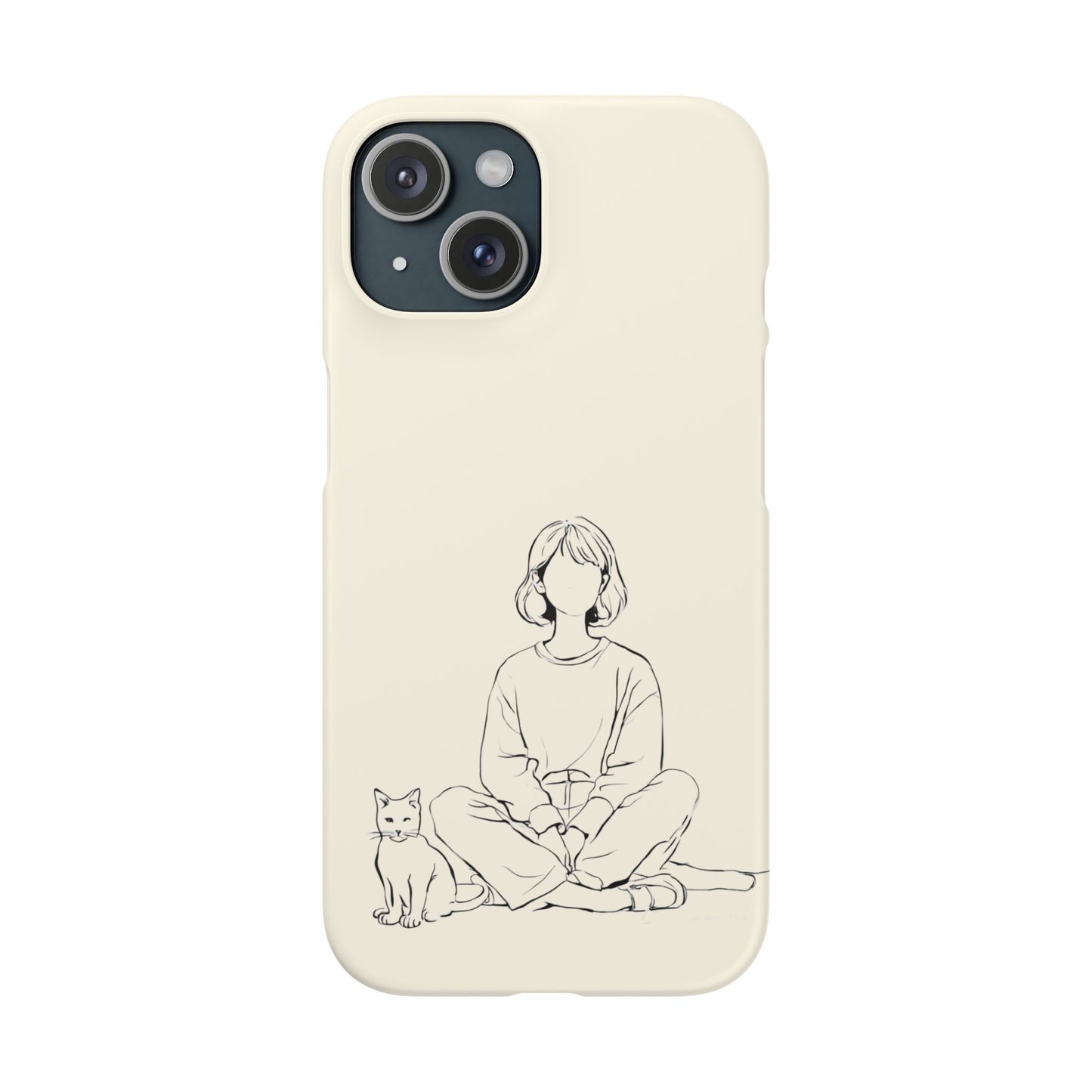 Girl and Cat Line Art Phone Case, Minimalist and Cozy Design, For iPhone 16 15 Pro 14 12 XR 7 8 Samsung