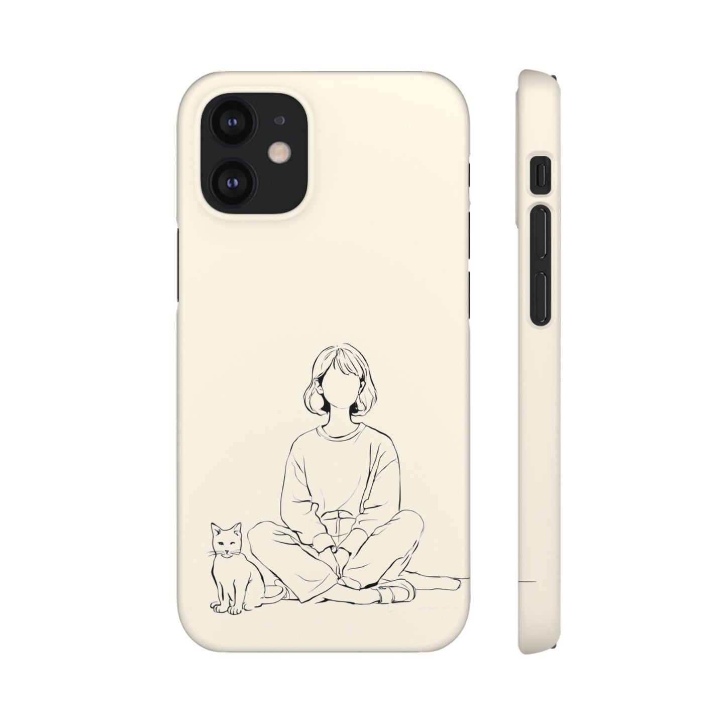 Girl and Cat Line Art Phone Case, Minimalist and Cozy Design, For iPhone 16 15 Pro 14 12 XR 7 8 Samsung