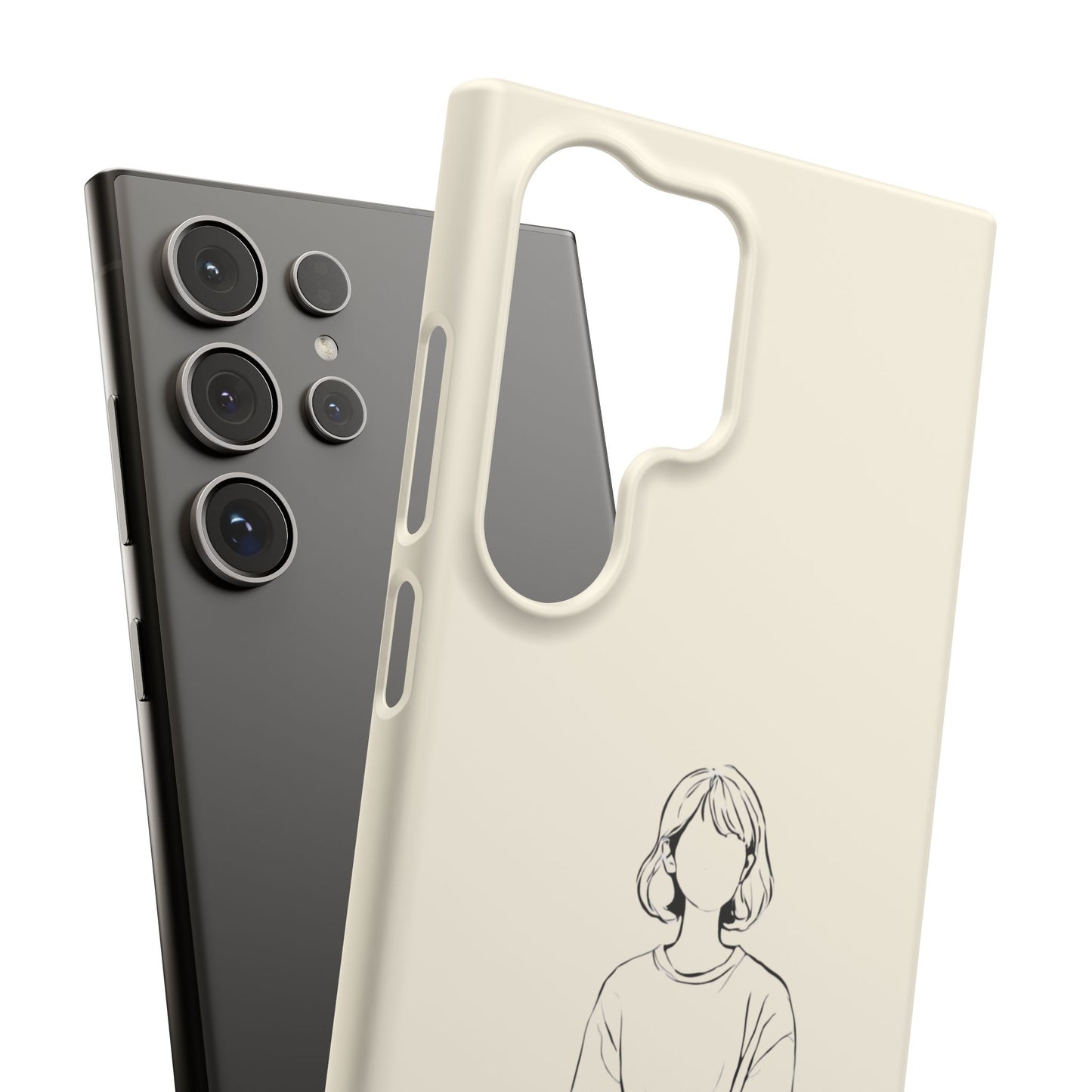 Girl and Cat Line Art Phone Case, Minimalist and Cozy Design, For iPhone 16 15 Pro 14 12 XR 7 8 Samsung