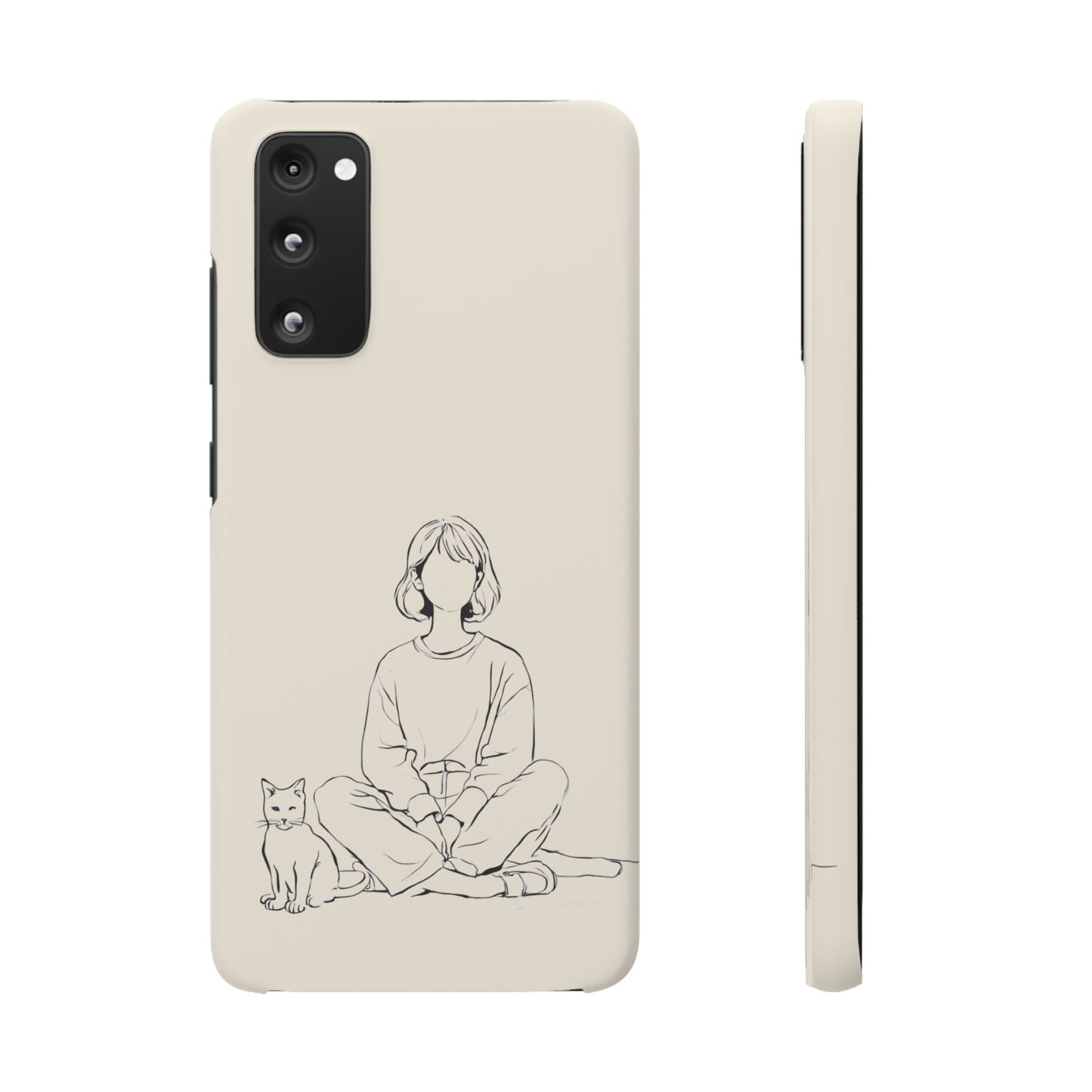 Girl and Cat Line Art Phone Case, Minimalist and Cozy Design, For iPhone 16 15 Pro 14 12 XR 7 8 Samsung