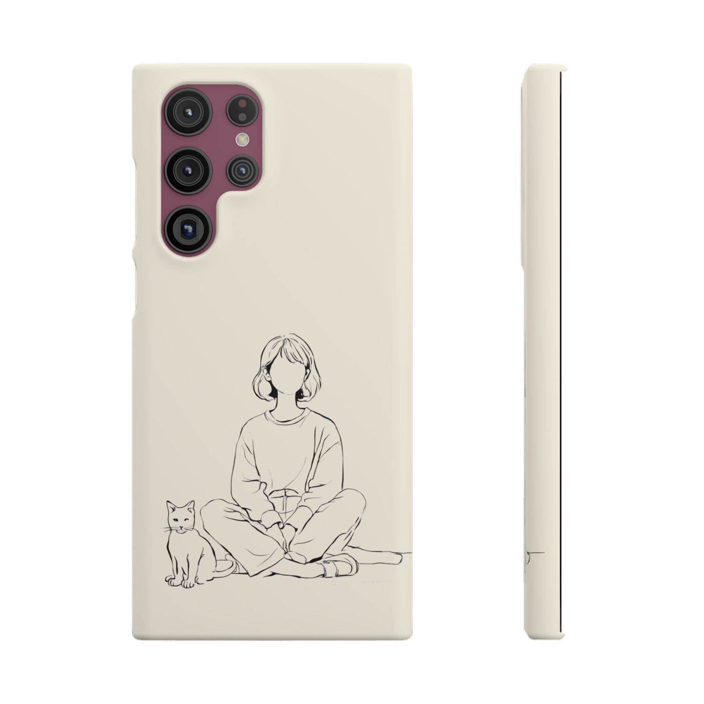 Girl and Cat Line Art Phone Case, Minimalist and Cozy Design, For iPhone 16 15 Pro 14 12 XR 7 8 Samsung