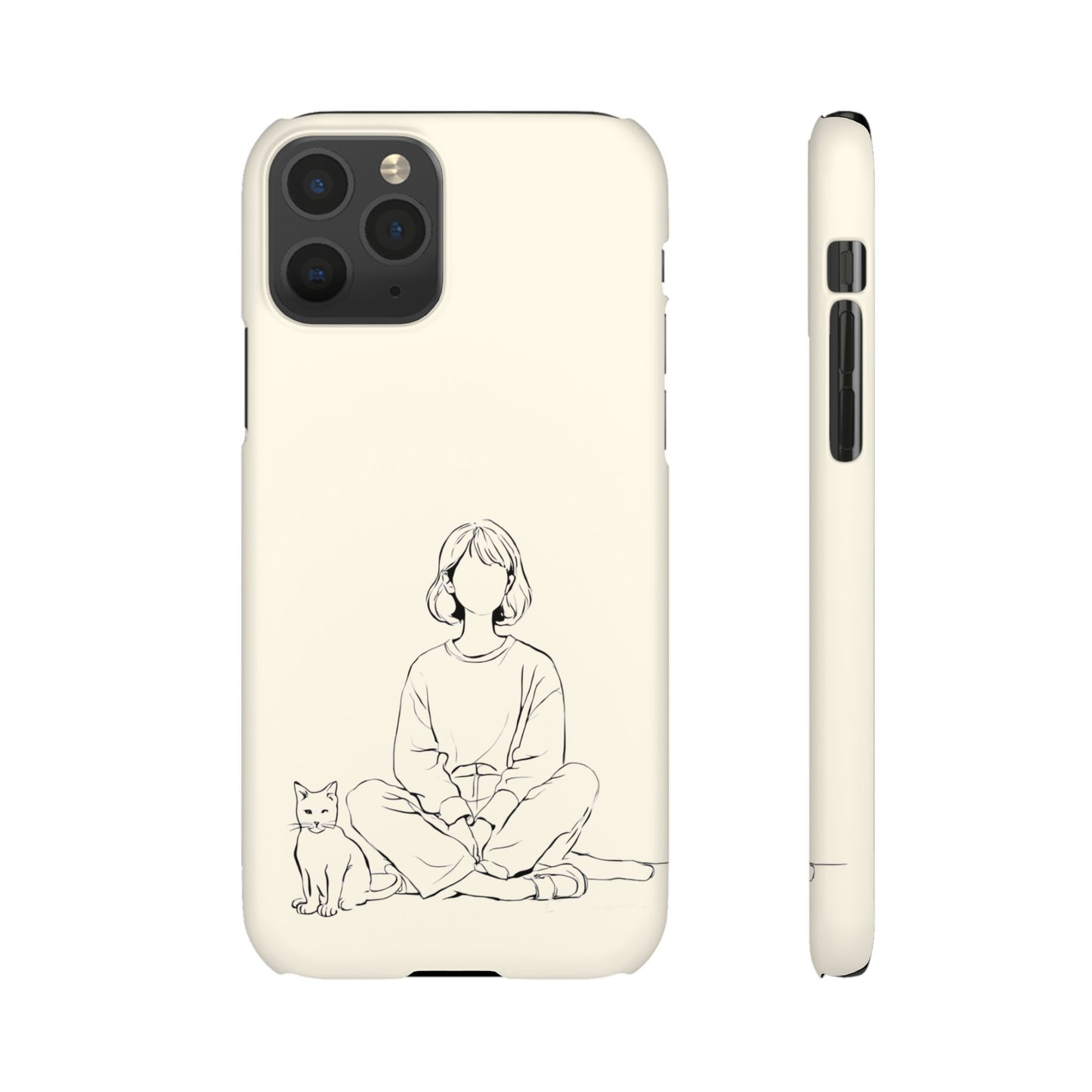 Girl and Cat Line Art Phone Case, Minimalist and Cozy Design, For iPhone 16 15 Pro 14 12 XR 7 8 Samsung