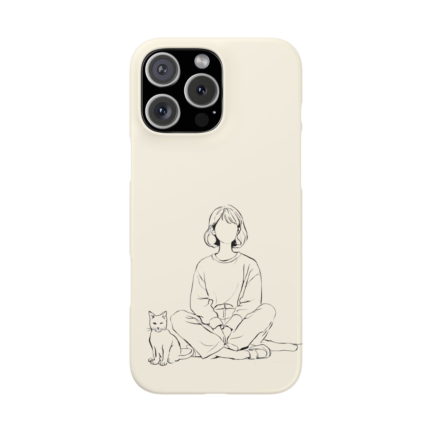 Girl and Cat Line Art Phone Case, Minimalist and Cozy Design, For iPhone 16 15 Pro 14 12 XR 7 8 Samsung