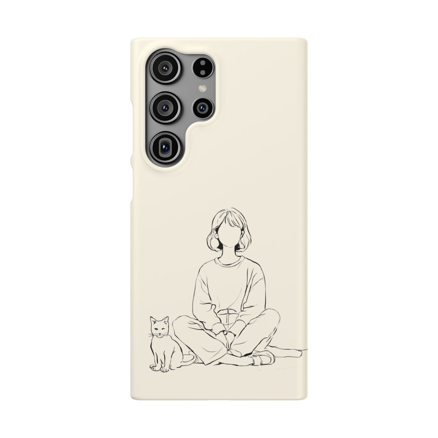 Girl and Cat Line Art Phone Case, Minimalist and Cozy Design, For iPhone 16 15 Pro 14 12 XR 7 8 Samsung