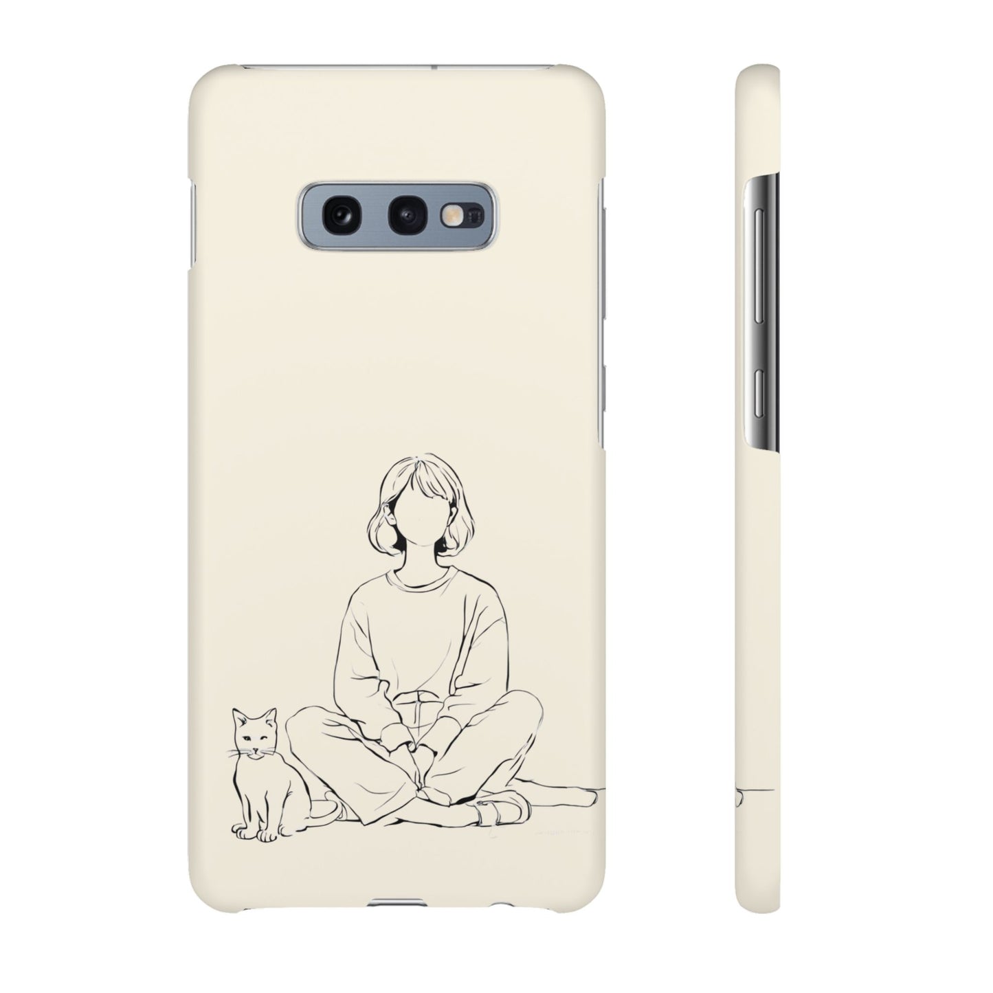 Girl and Cat Line Art Phone Case, Minimalist and Cozy Design, For iPhone 16 15 Pro 14 12 XR 7 8 Samsung