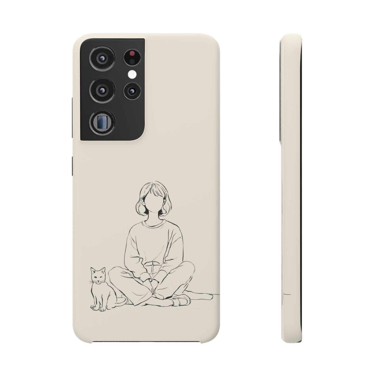 Girl and Cat Line Art Phone Case, Minimalist and Cozy Design, For iPhone 16 15 Pro 14 12 XR 7 8 Samsung