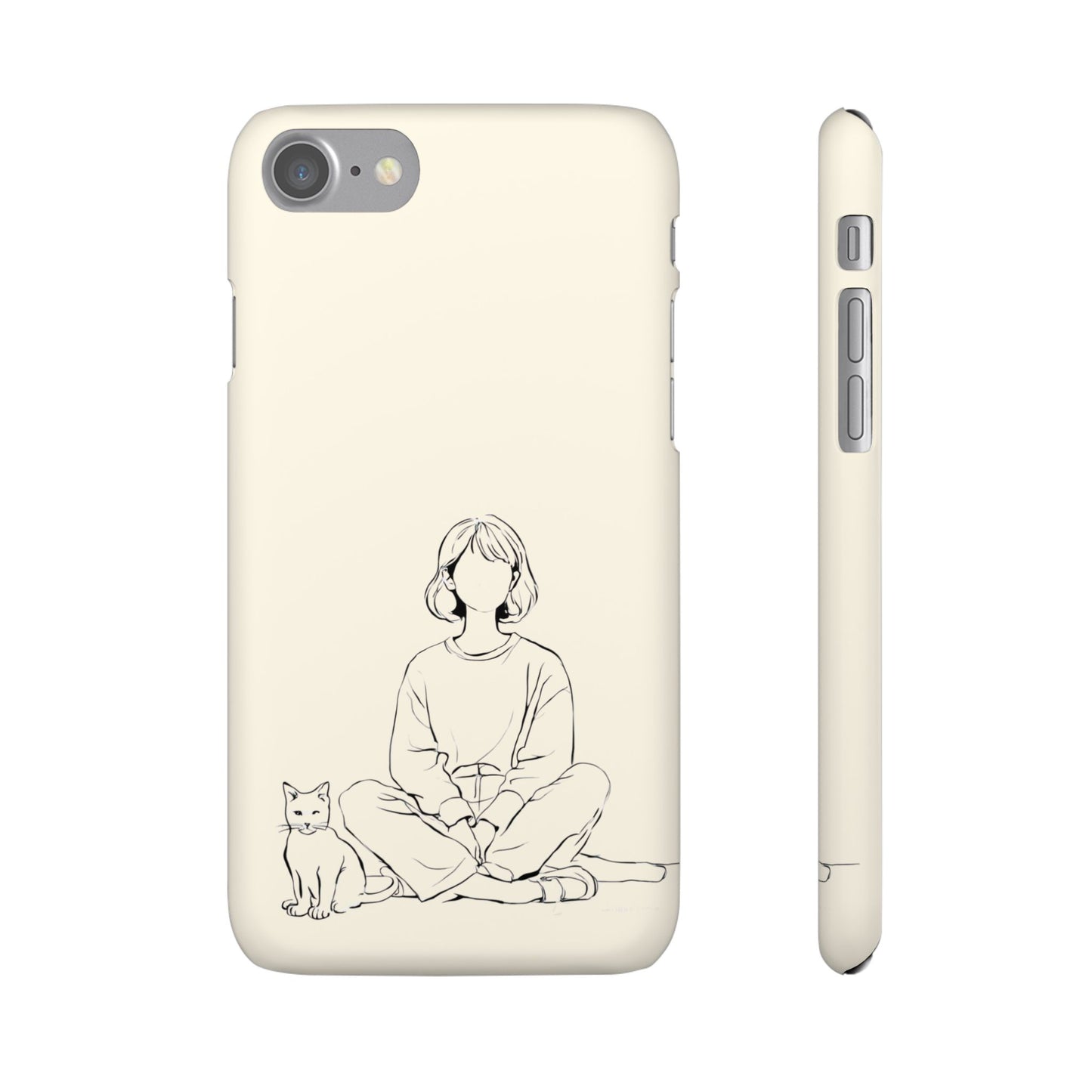 Girl and Cat Line Art Phone Case, Minimalist and Cozy Design, For iPhone 16 15 Pro 14 12 XR 7 8 Samsung