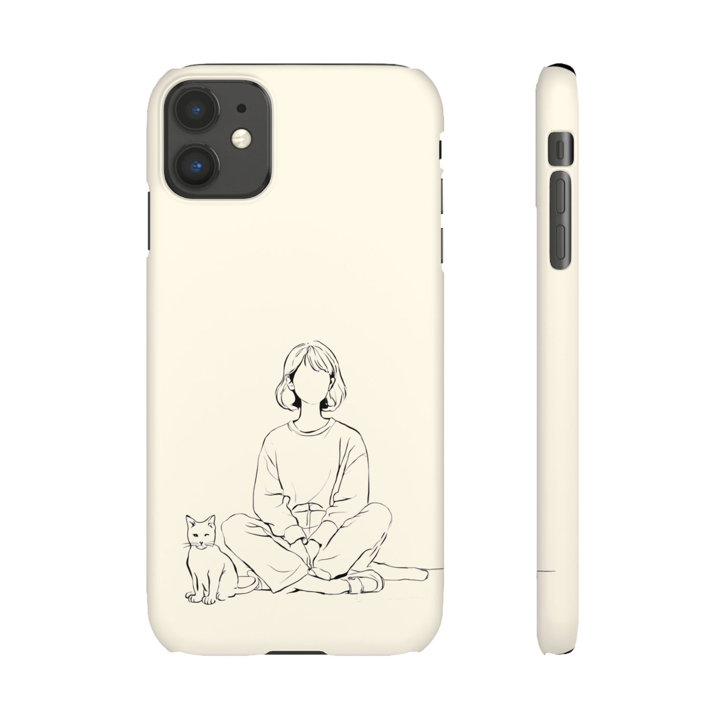 Girl and Cat Line Art Phone Case, Minimalist and Cozy Design, For iPhone 16 15 Pro 14 12 XR 7 8 Samsung