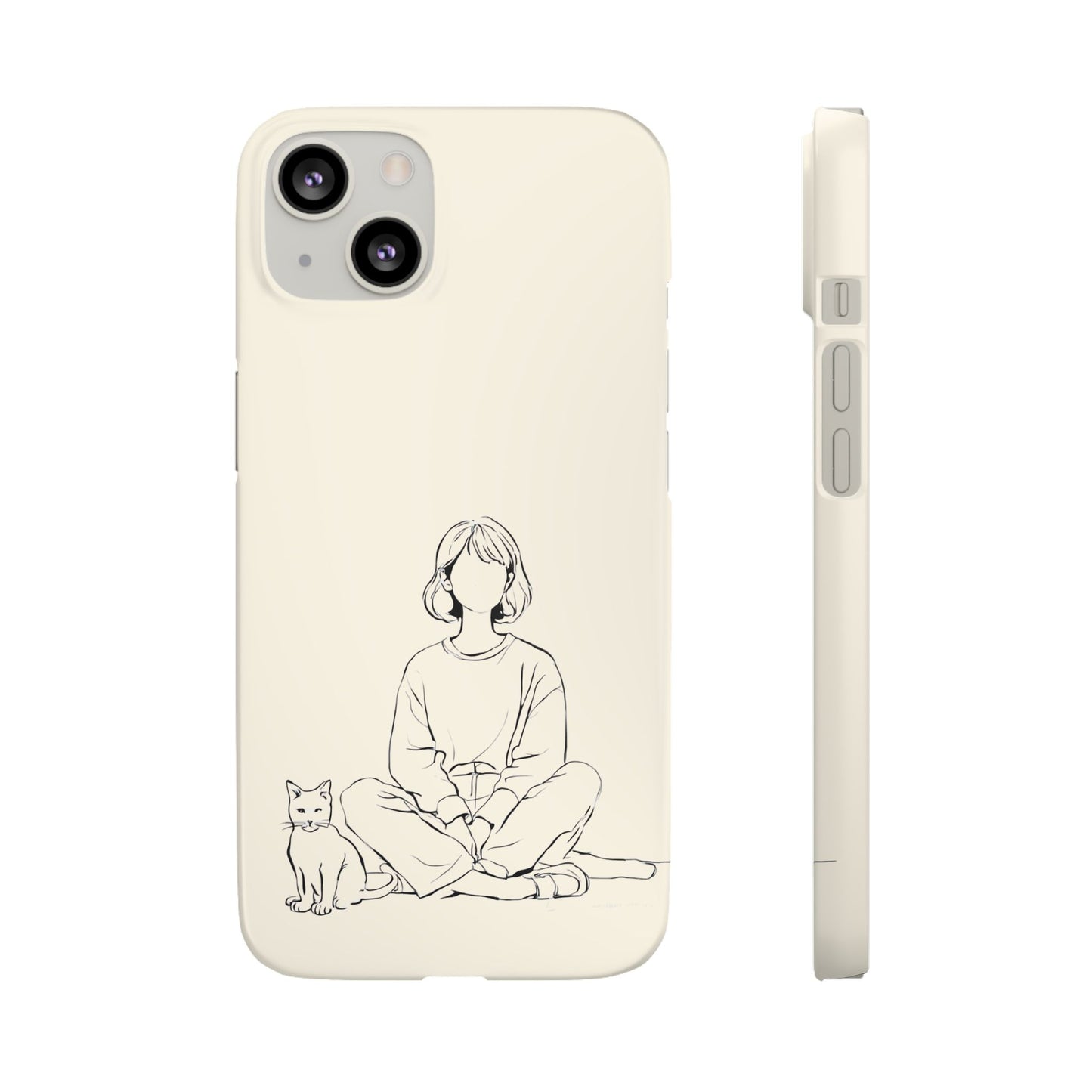 Girl and Cat Line Art Phone Case, Minimalist and Cozy Design, For iPhone 16 15 Pro 14 12 XR 7 8 Samsung