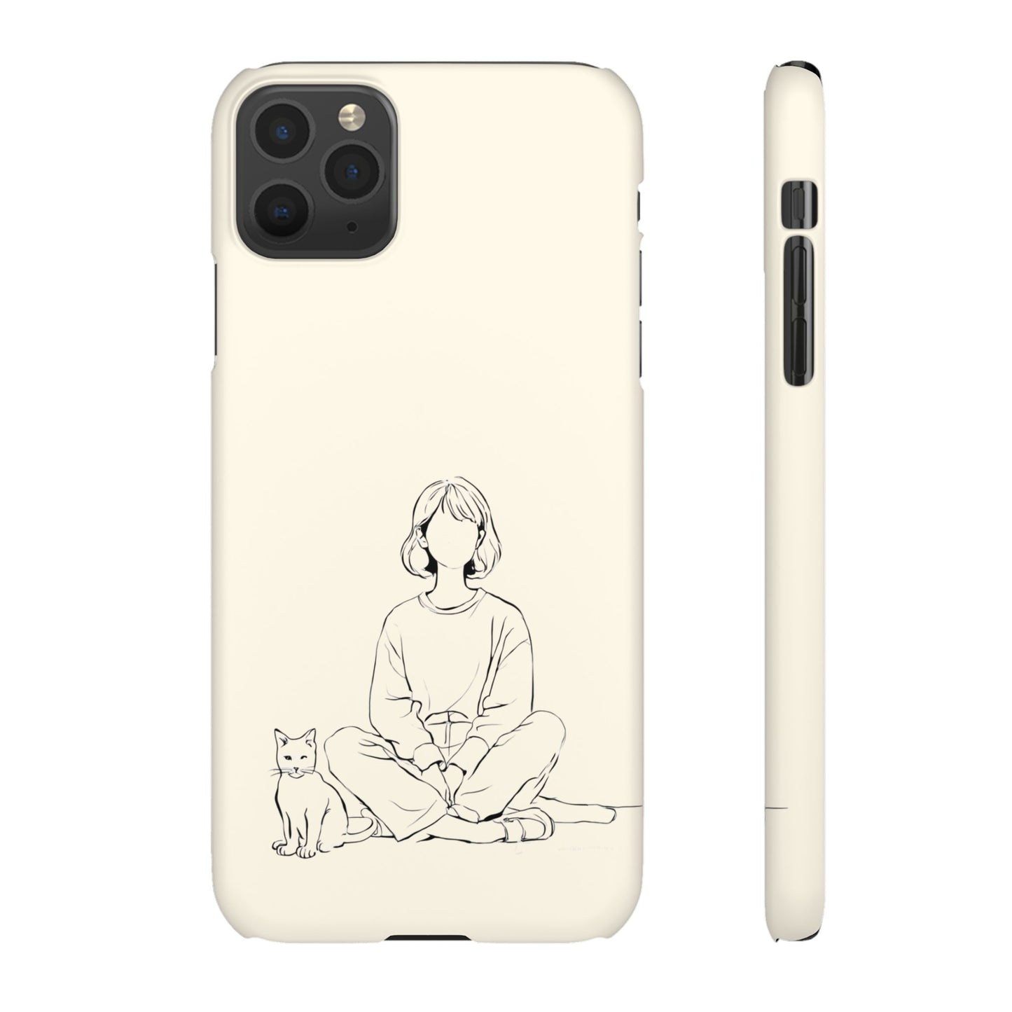 Girl and Cat Line Art Phone Case, Minimalist and Cozy Design, For iPhone 16 15 Pro 14 12 XR 7 8 Samsung