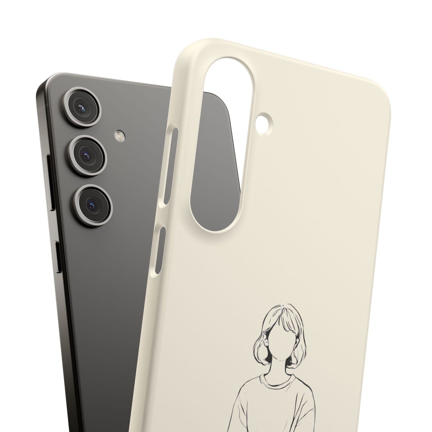 Girl and Cat Line Art Phone Case, Minimalist and Cozy Design, For iPhone 16 15 Pro 14 12 XR 7 8 Samsung