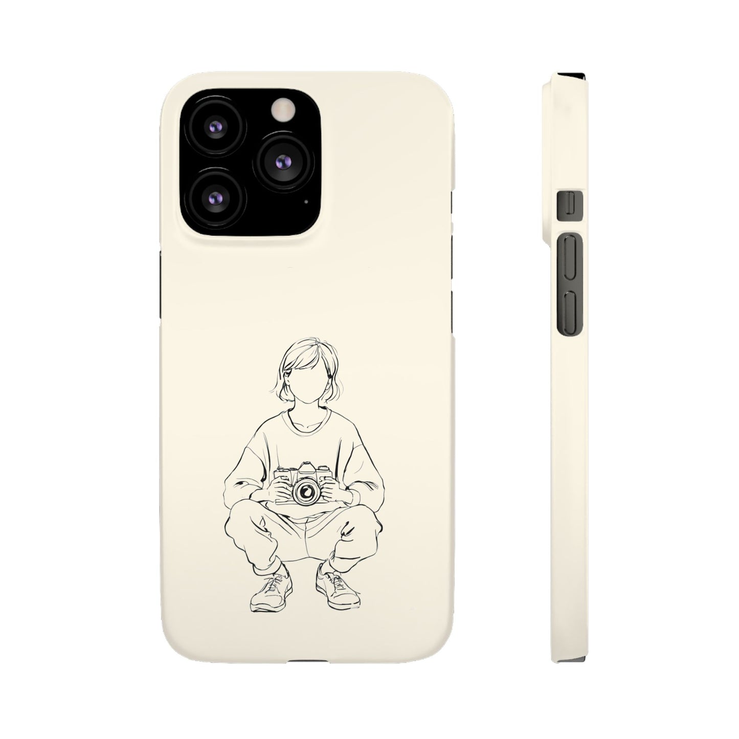 Captured Moment, Squatting Photographer Phone Case For iPhone 16 15 Pro 14 12 XR 8 Samsung