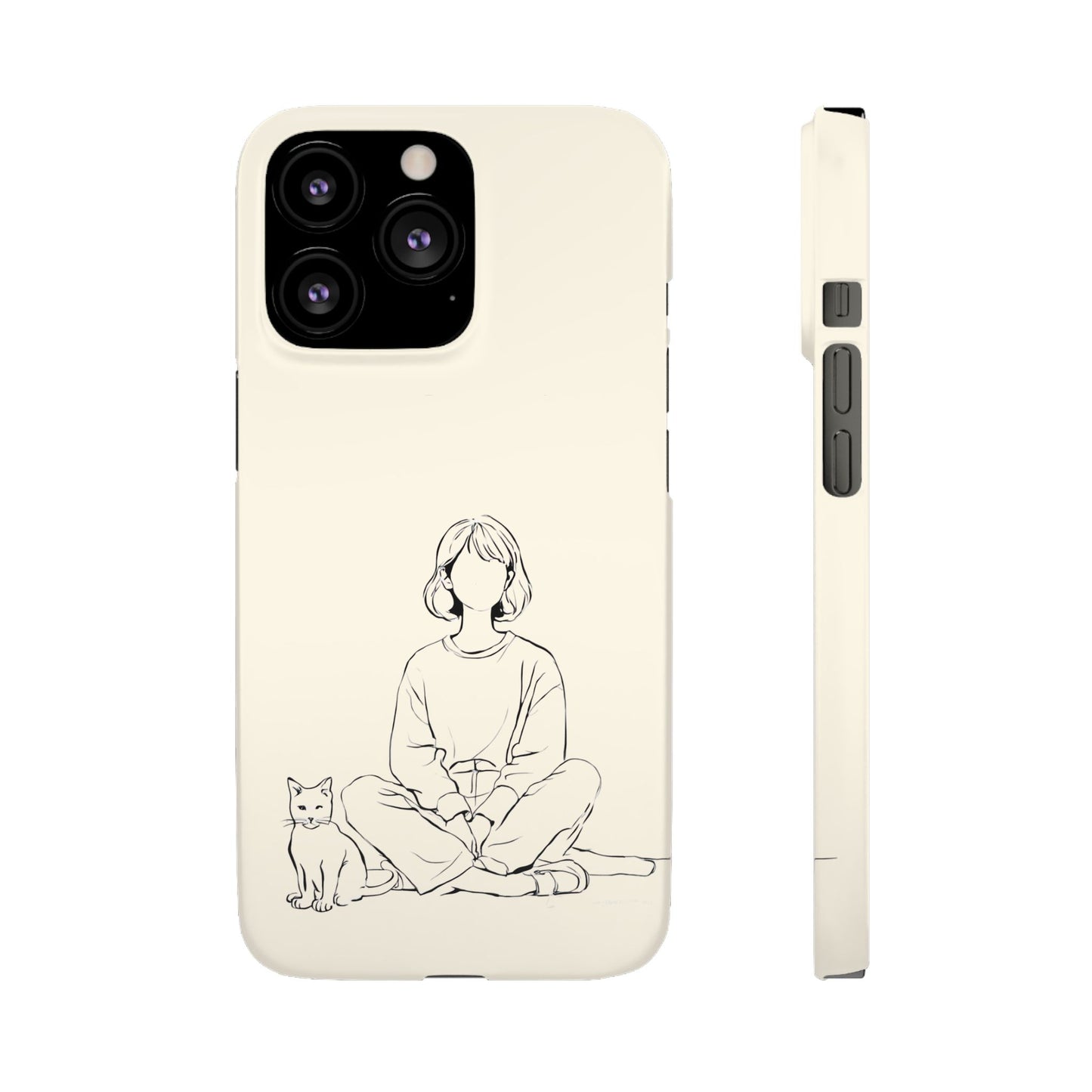 Girl and Cat Line Art Phone Case, Minimalist and Cozy Design, For iPhone 16 15 Pro 14 12 XR 7 8 Samsung