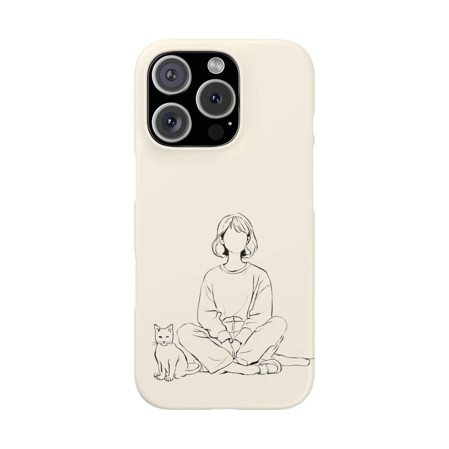 Girl and Cat Line Art Phone Case, Minimalist and Cozy Design, For iPhone 16 15 Pro 14 12 XR 7 8 Samsung