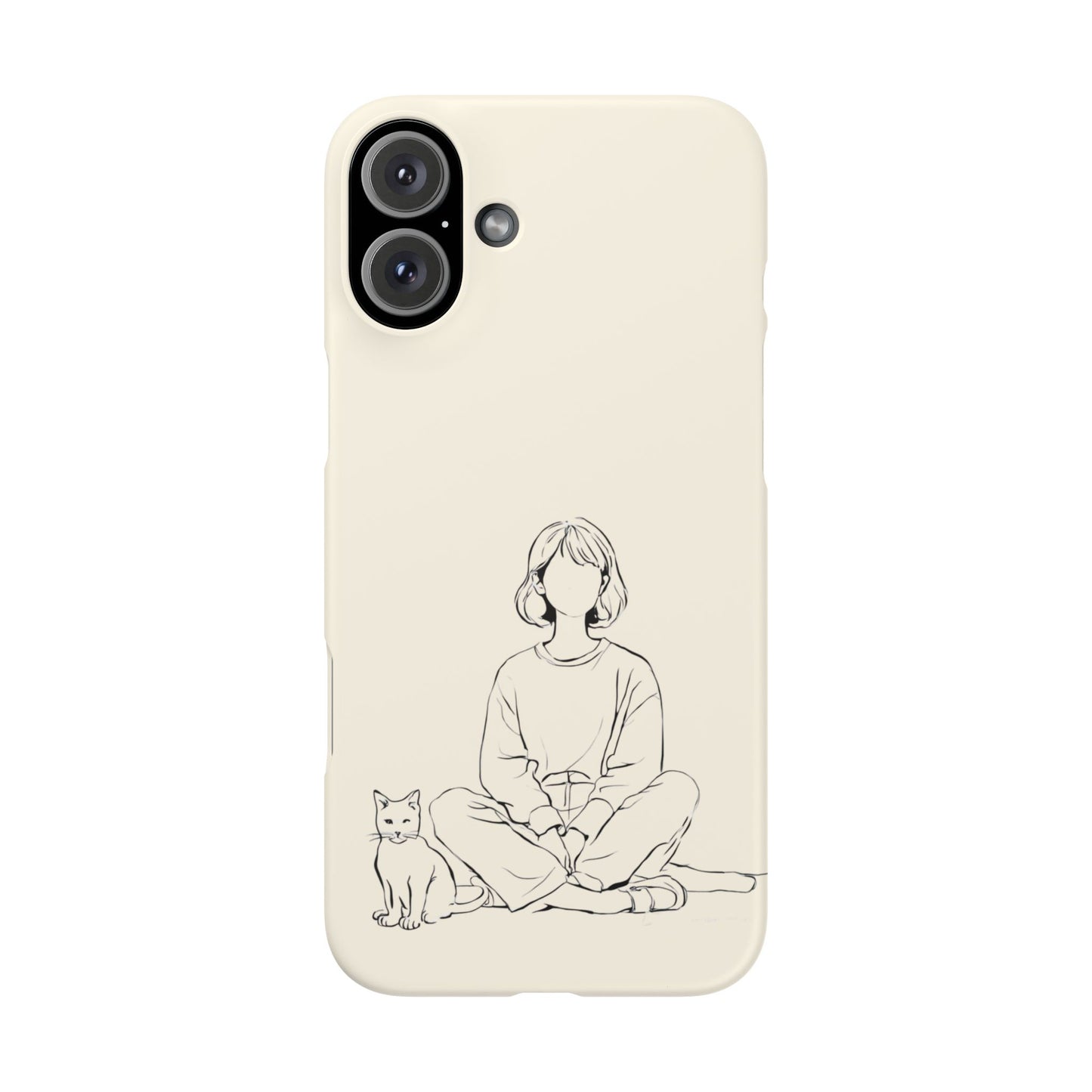 Girl and Cat Line Art Phone Case, Minimalist and Cozy Design, For iPhone 16 15 Pro 14 12 XR 7 8 Samsung